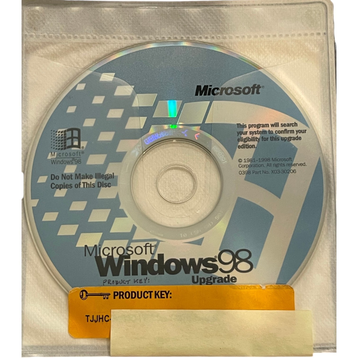 Microsoft Windows 98 Upgrade CD Product Key Manuals Vintage PC Software