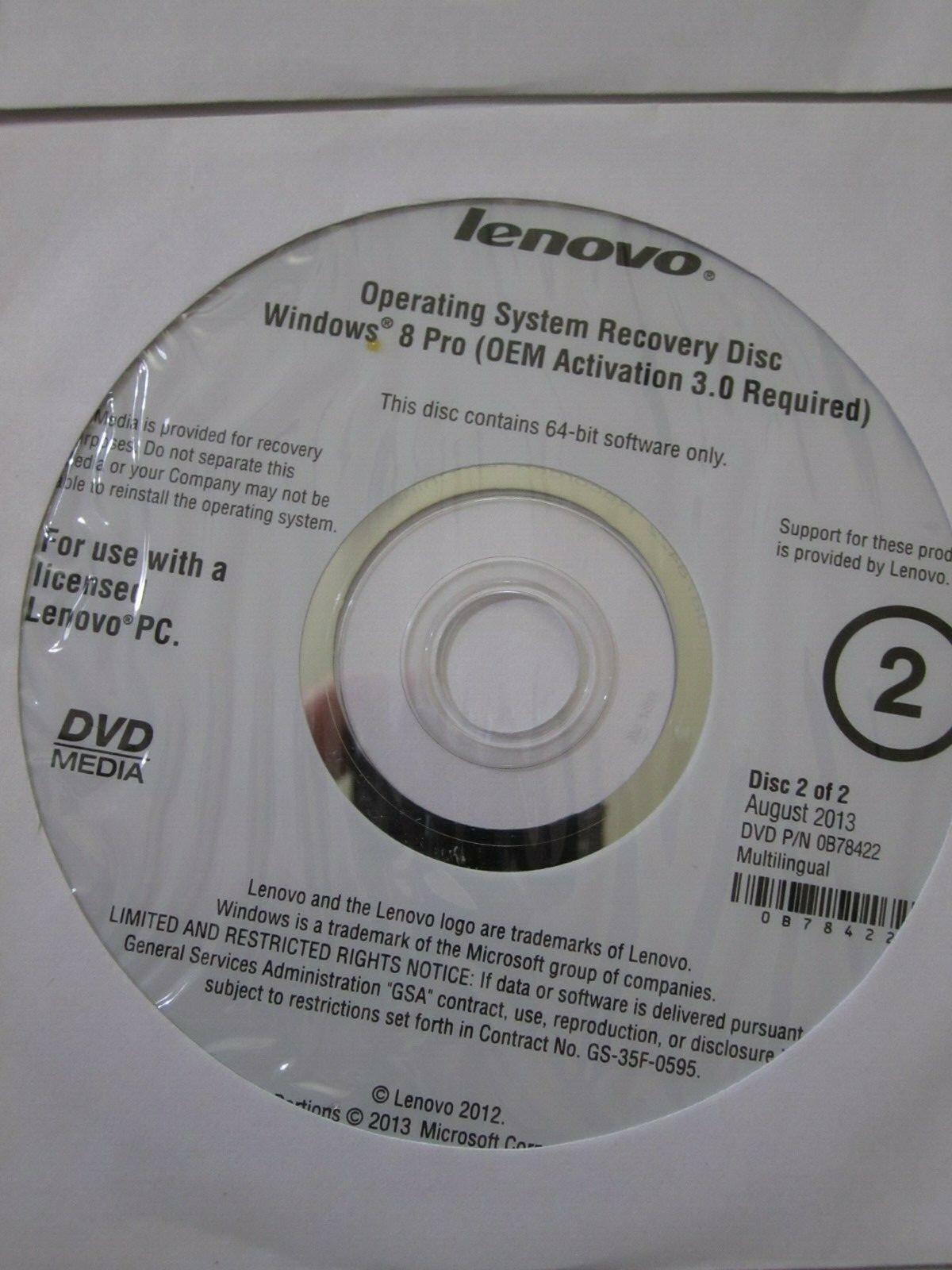 Lenovo Recovery DVDs Windows 8 Pro 64 bit – for ThinkCentre E73 Type 10AS, 10AU