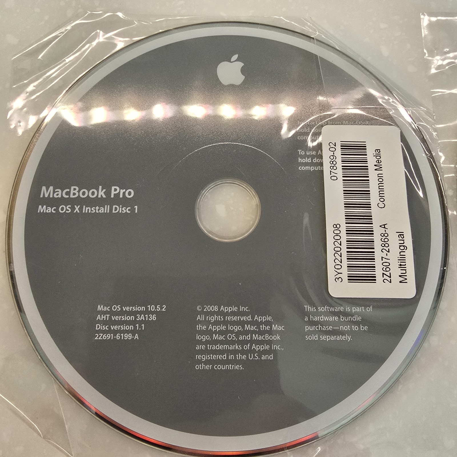 MacBook Pro OS X Install Disc 1 & 2 Version 10.5.2 2008 OEM