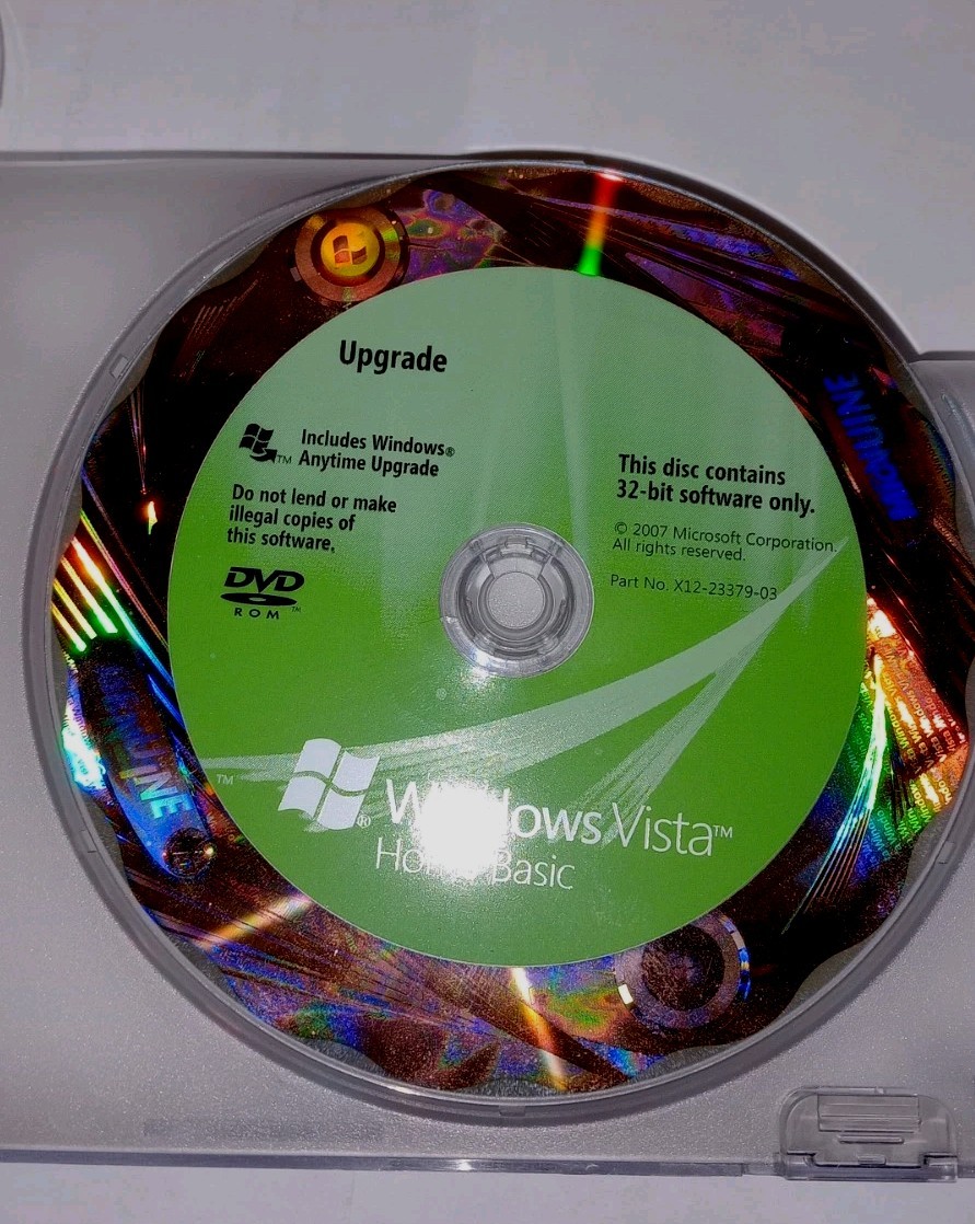 Vintage Microsoft Windows Vista Home Basic OS Software Upgrade 32 bit DVD Disc