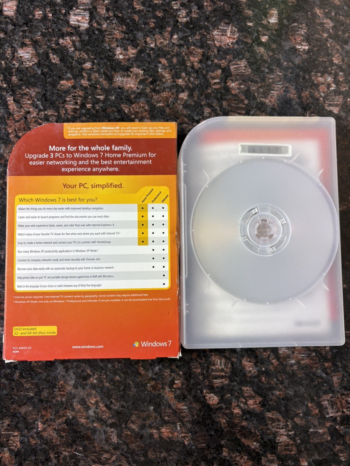 Windows 7 Home Premium Family Pack Upgrade 3-PC 32/64-Bit DVDs Case Manual