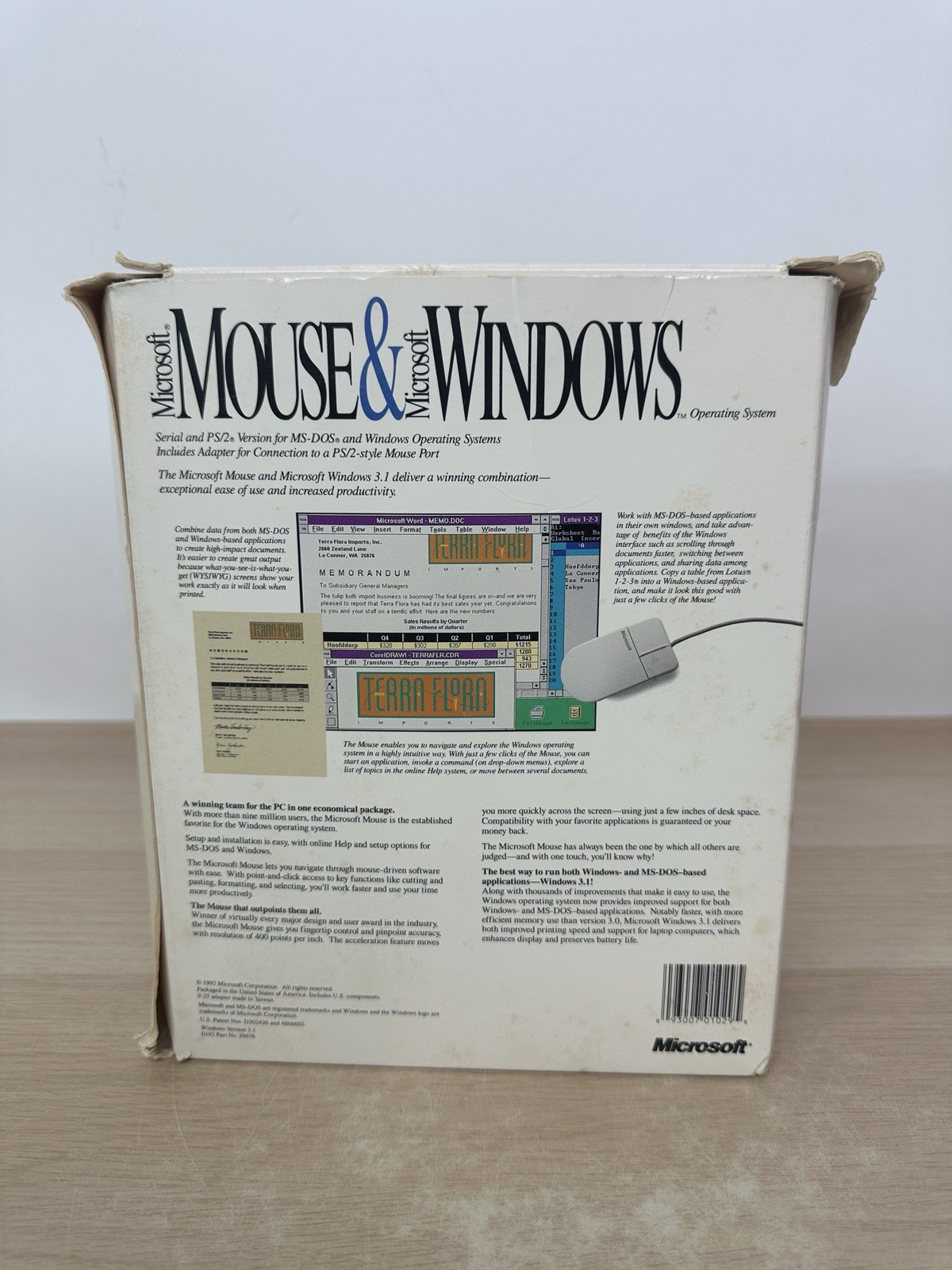 Microsoft Windows 3.1 Operating System + Microsoft Mouse – Vintage 1992 Big Box