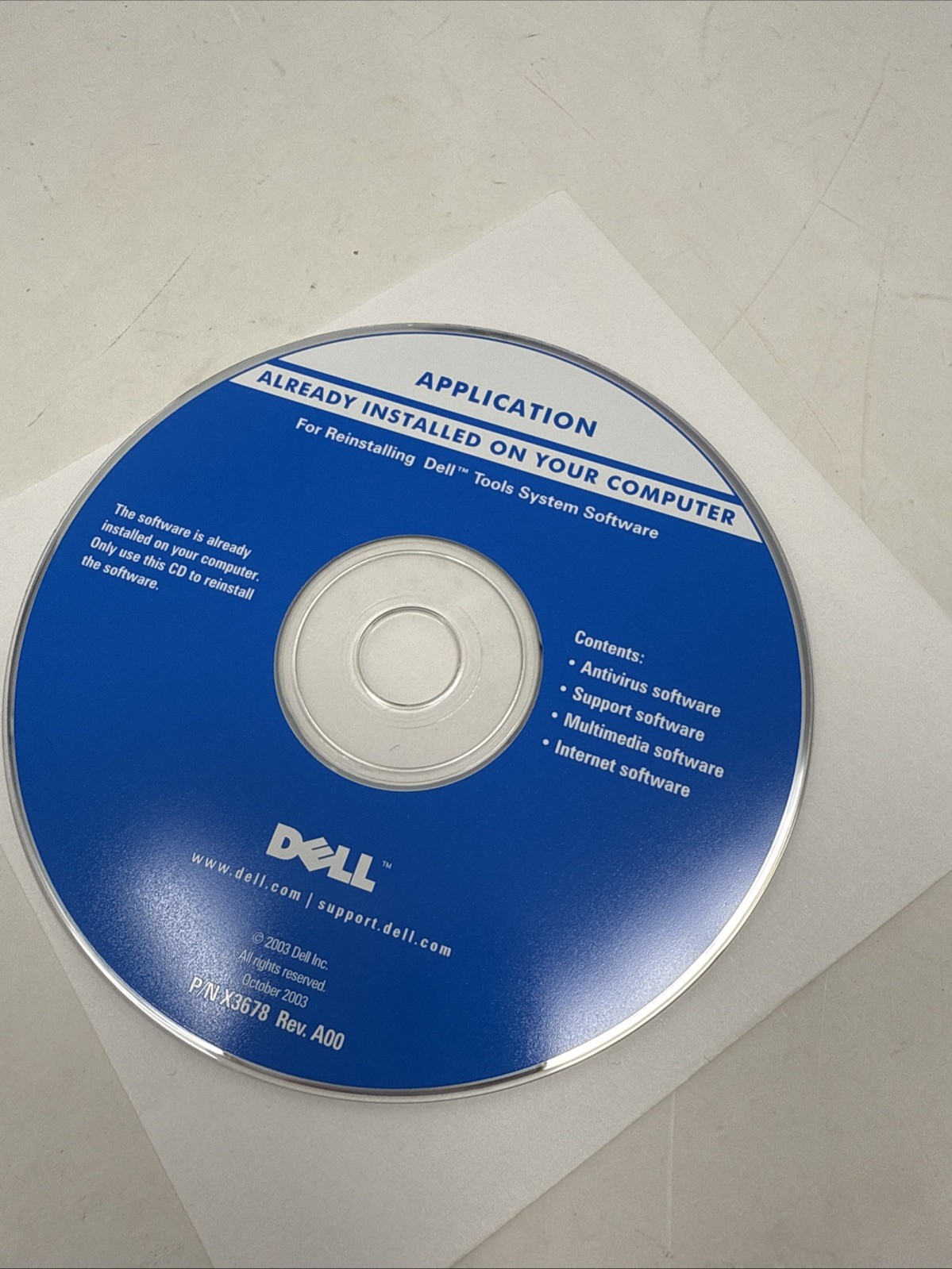 Dell Tools System Software Reinstall CD Application P/N X3678 Rev.A00 Disc 2003