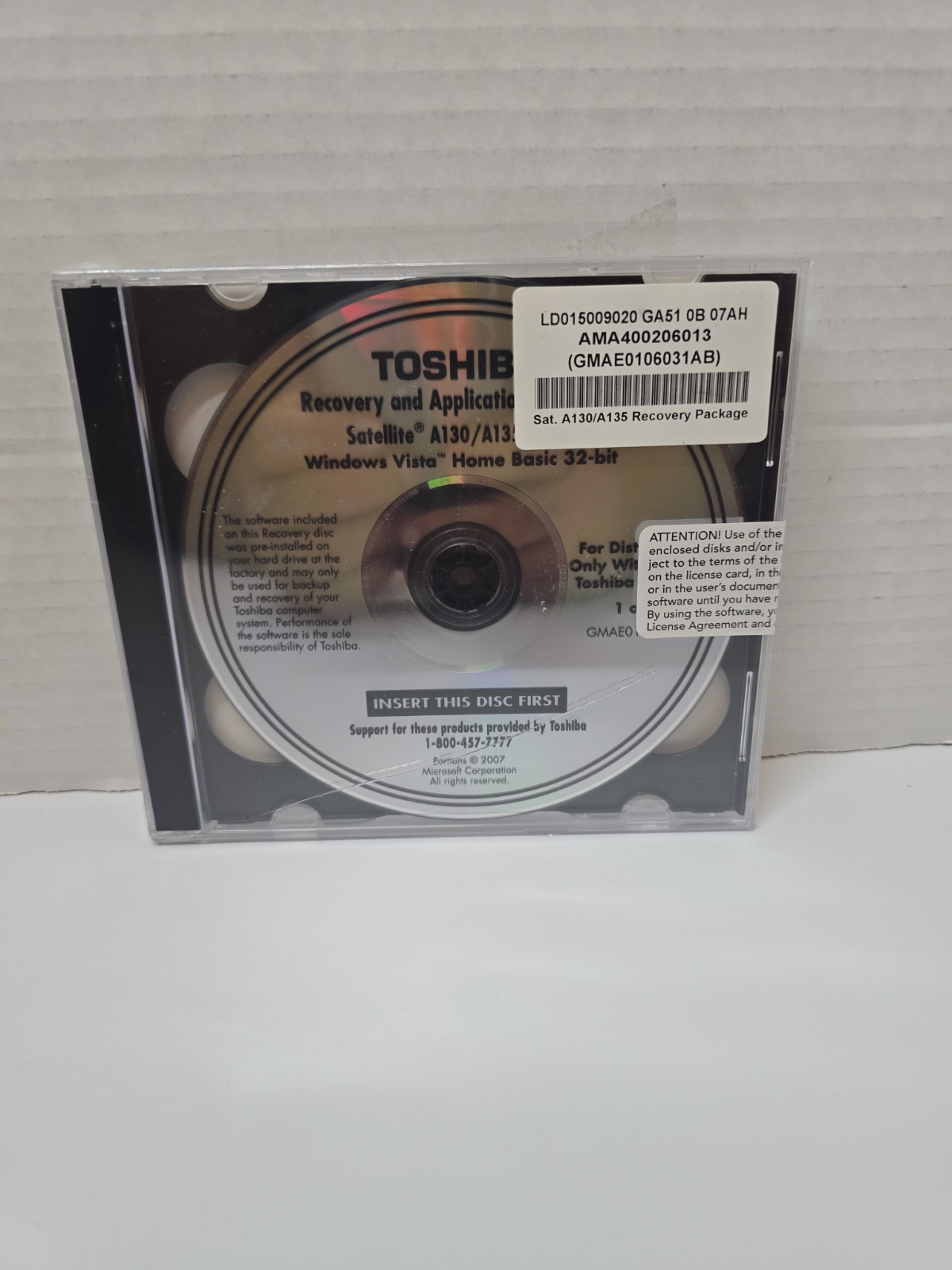 Toshiba OEM Factory Recovery Applications/Drivers DVD Satellite A130/A135 Series