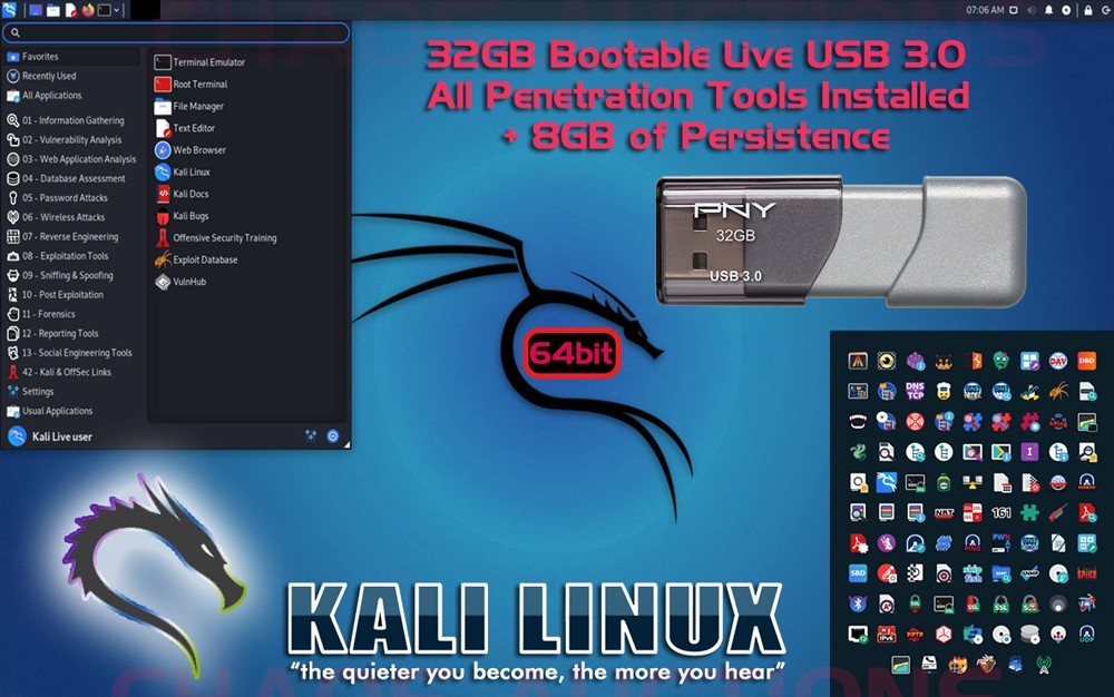 32GB KALI LINUX USB Bootable Live with All Tools Installed + Persistence