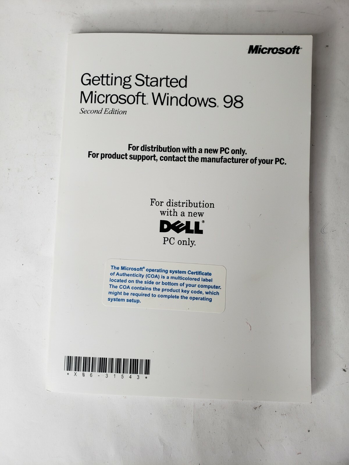 Getting Started Microsoft WINDOWS 98 Second Edition & Booklet Dell