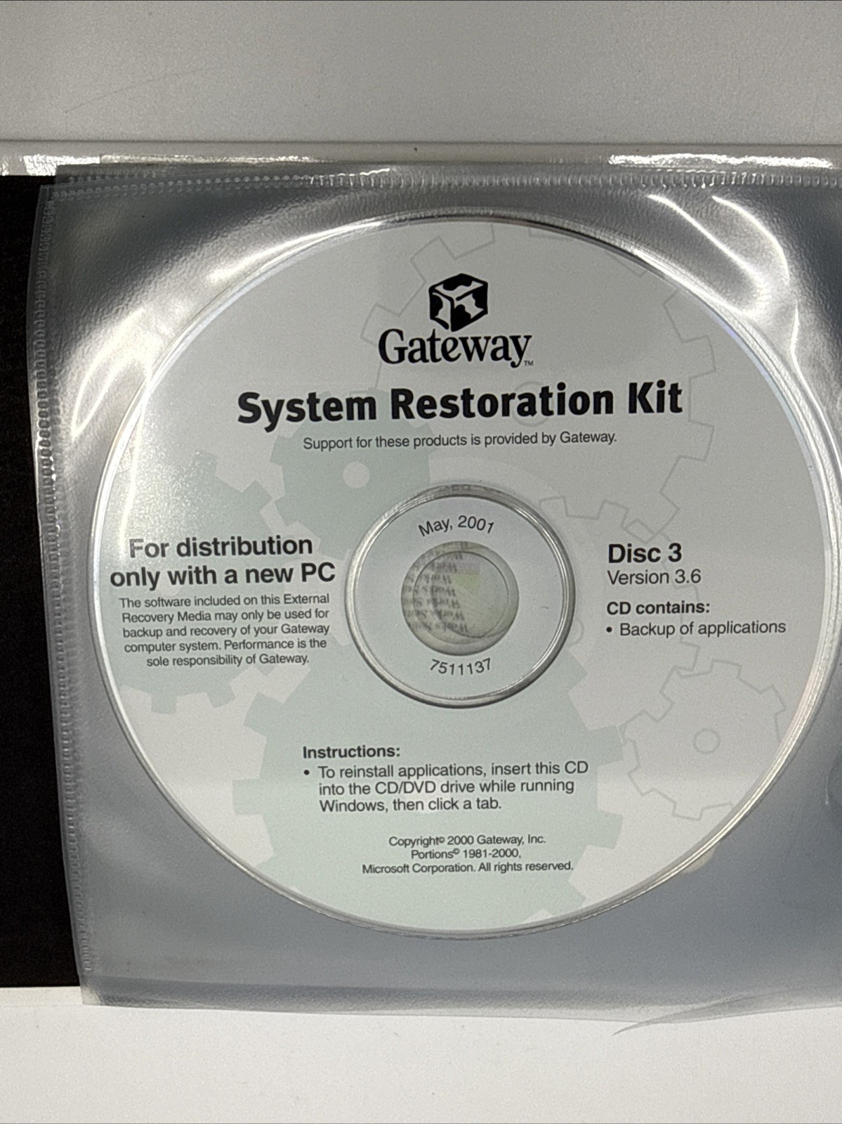 Gateway Software Storage Binder – Microsoft Works, System Restore Sound Blaster
