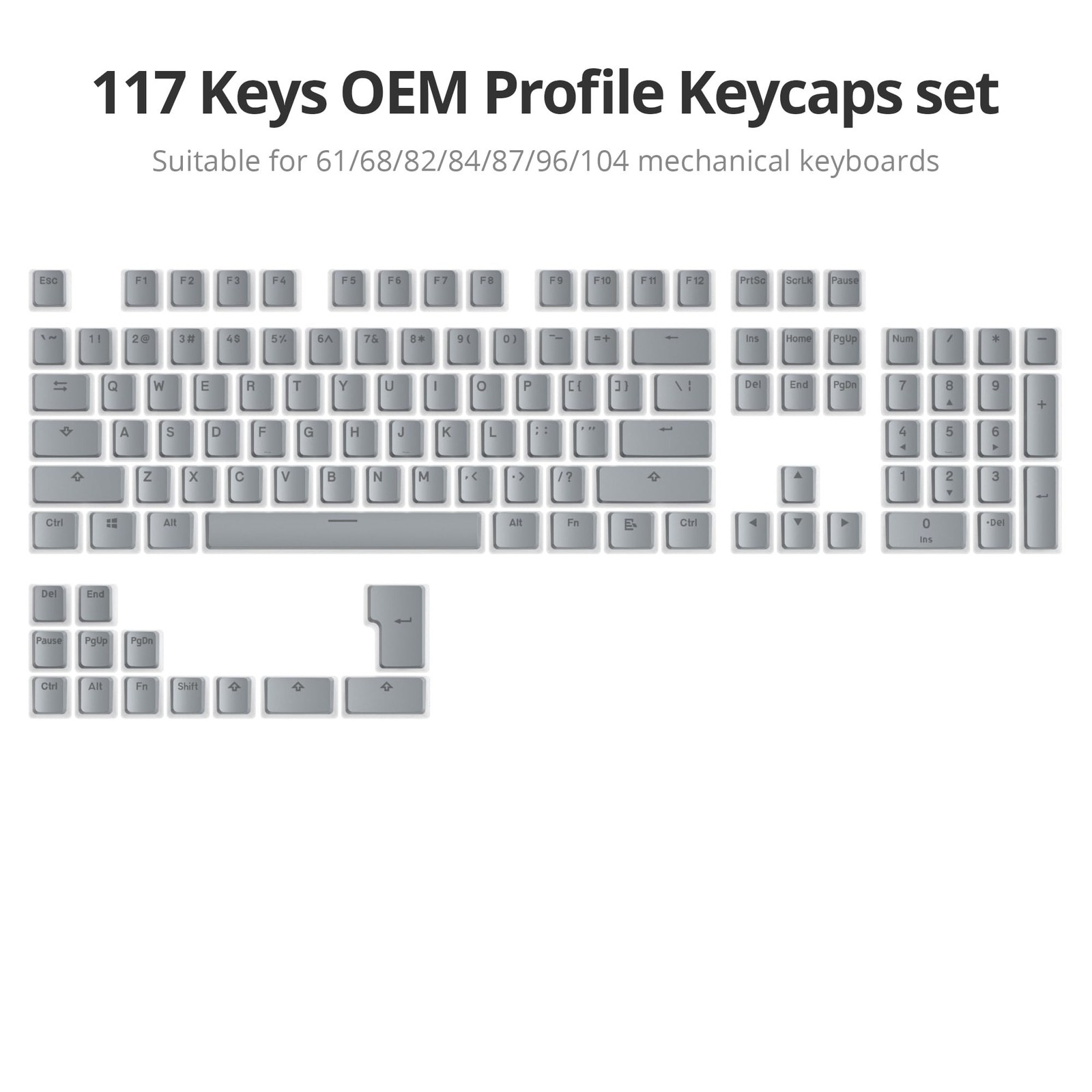 Guffercty kred 117-Key Grey Pudding Keycaps, OEM Profile PBT Anti-Wear Transl…
