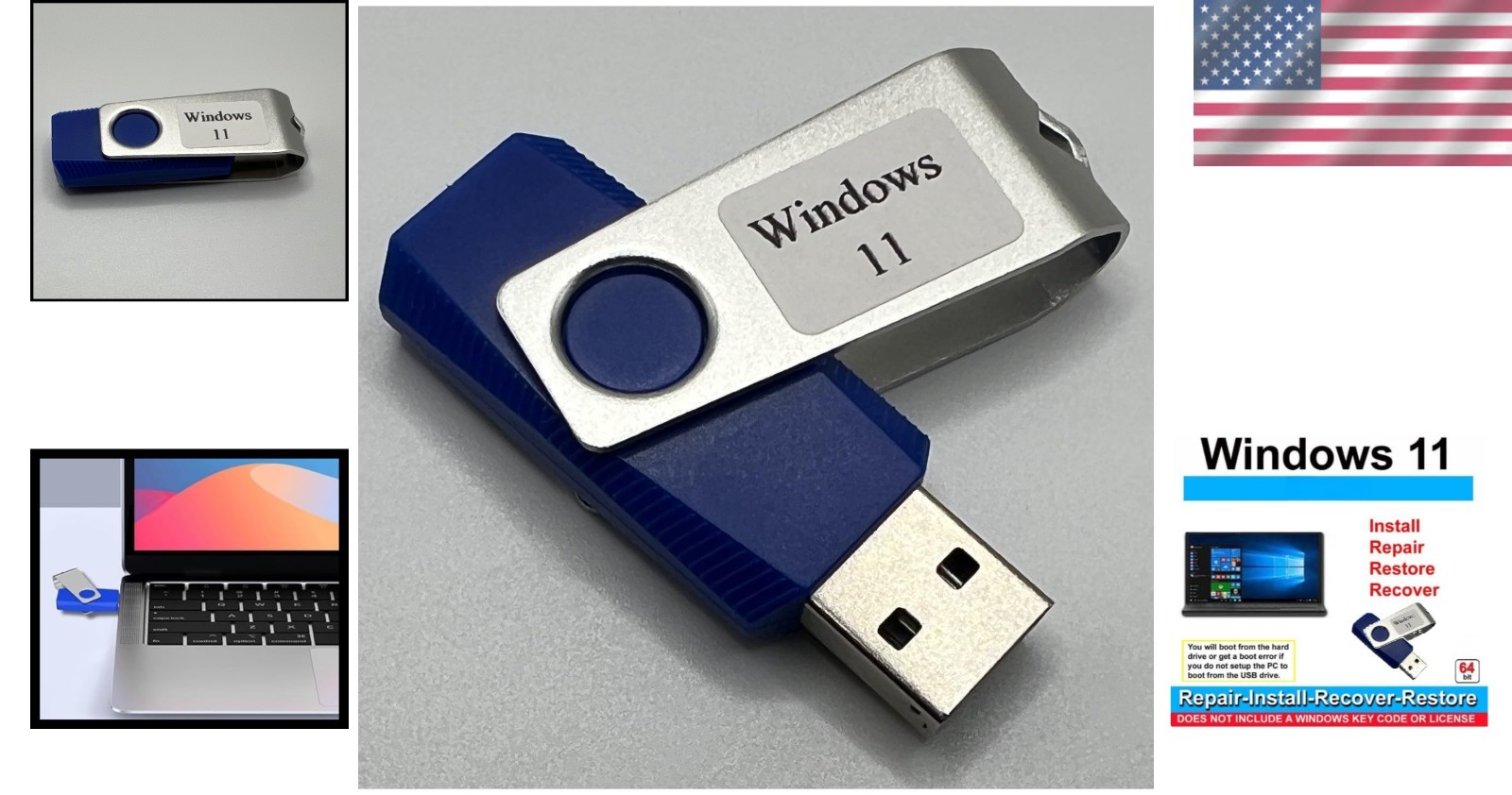 Recovery and Repair USB Drive for Windows 11, 64-Bit, Install-Restore-Recover Bo