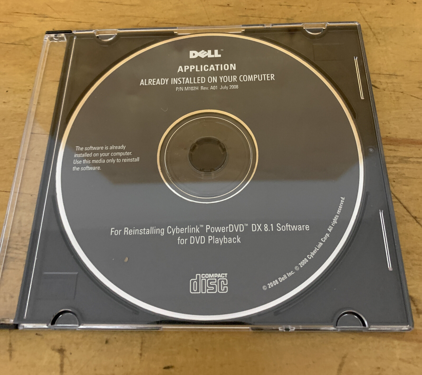 Dell Application P/N M102H Software Reinstalling CD-ROM July 2008 Cyberlink Powe
