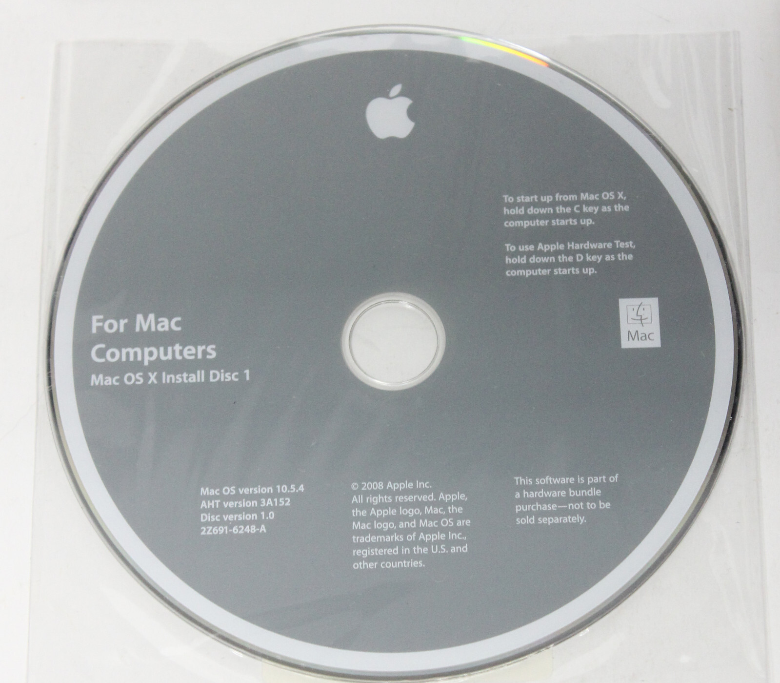 Mac Computers OS X Install Disc 1 & 2 Version 10.5.4 2008 Model 3A152 w/Stickers
