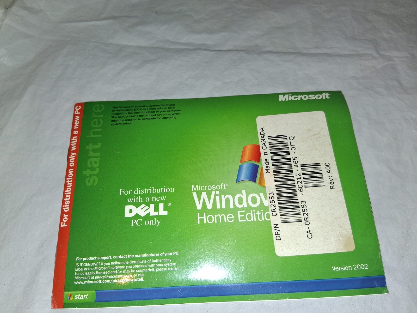 Dell Windows XP HOME SP1a Reinstallation CD – No Product Key Service Pack 1a