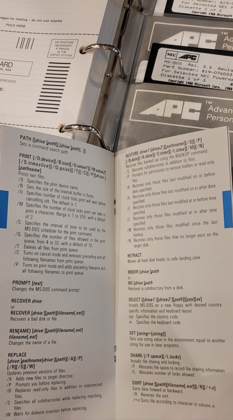 1988 MS-DOS 3.3 User Guide 1st Printing NEC Advanced Personal Comp Floppy Disks