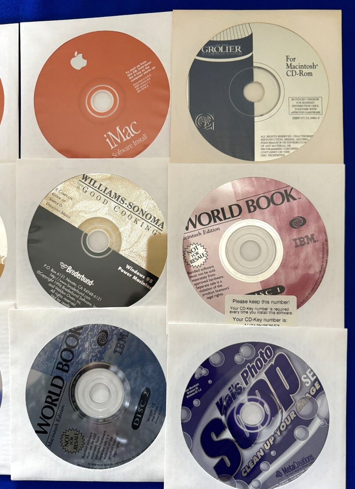 9-1999 Apple iMac Install & Restore Software-World Book+Quicken+Abode+Soap CDs
