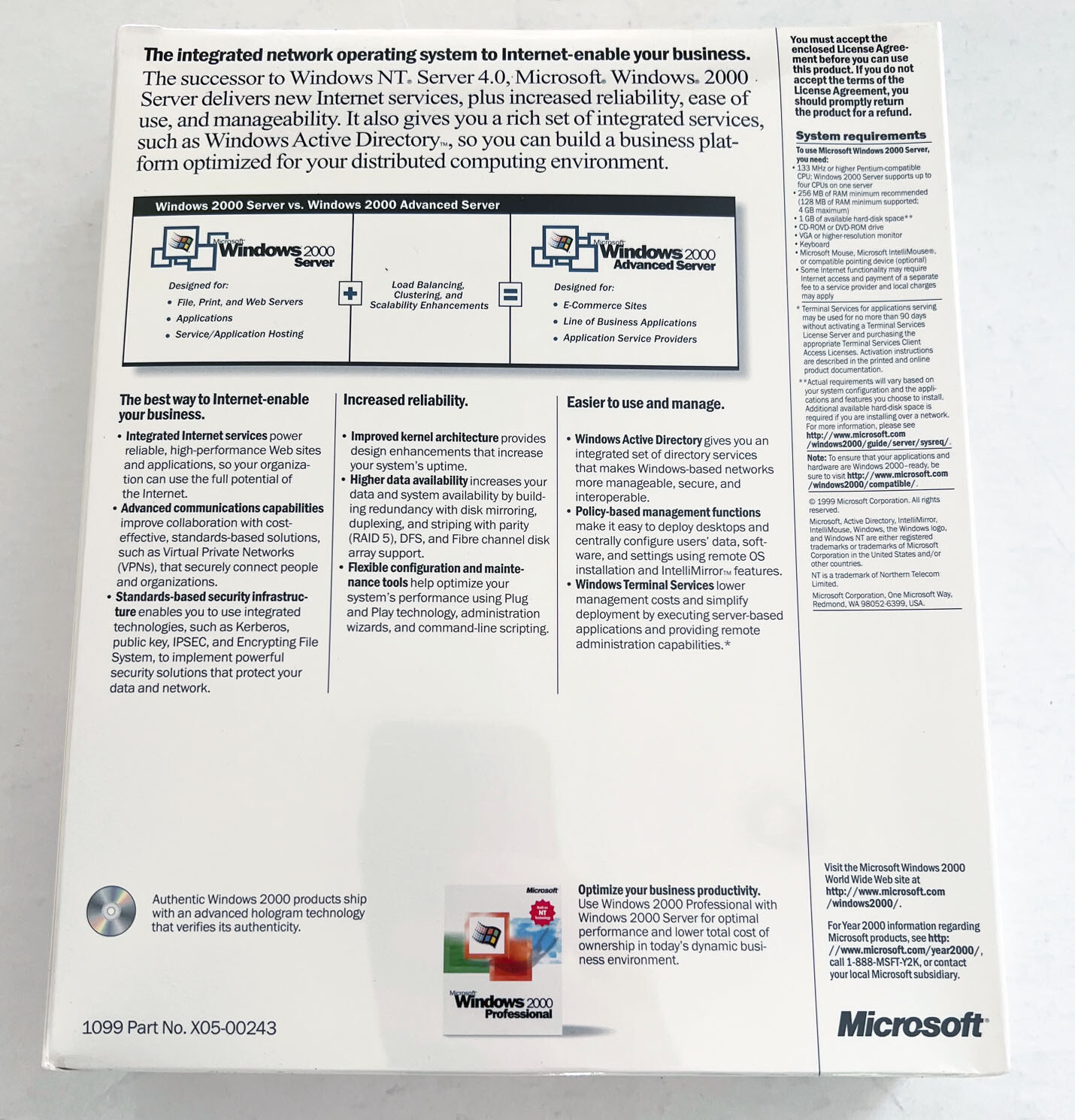 GENUINE Microsoft Windows 2000 Server English International NFR CD with 10 CALs