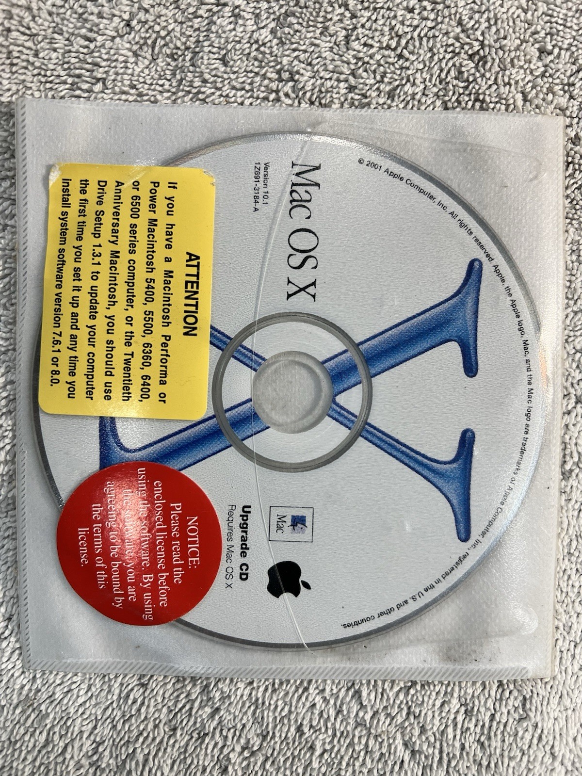 Original Apple Mac OS X 10.1 “Puma” Upgrade CD