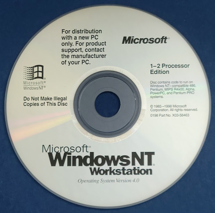 Windows NT 4.0 Workstation Operating System CD-ROM 1-2 Processor NO Product Key