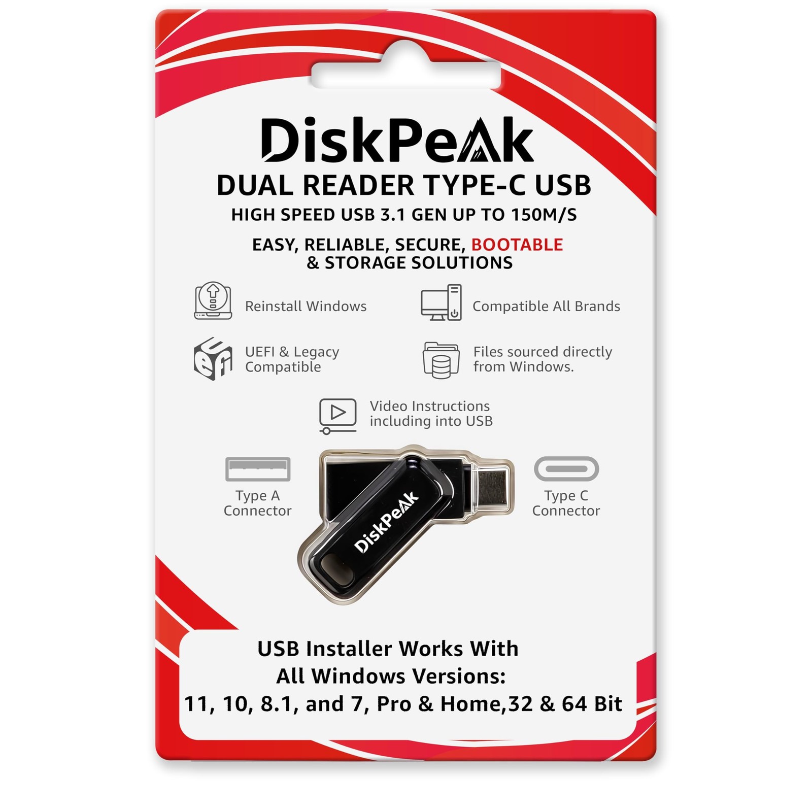 64GB Bootable USB Drive for Windows 11 & 10 – Clean Install, Upgrade, Reinsta…