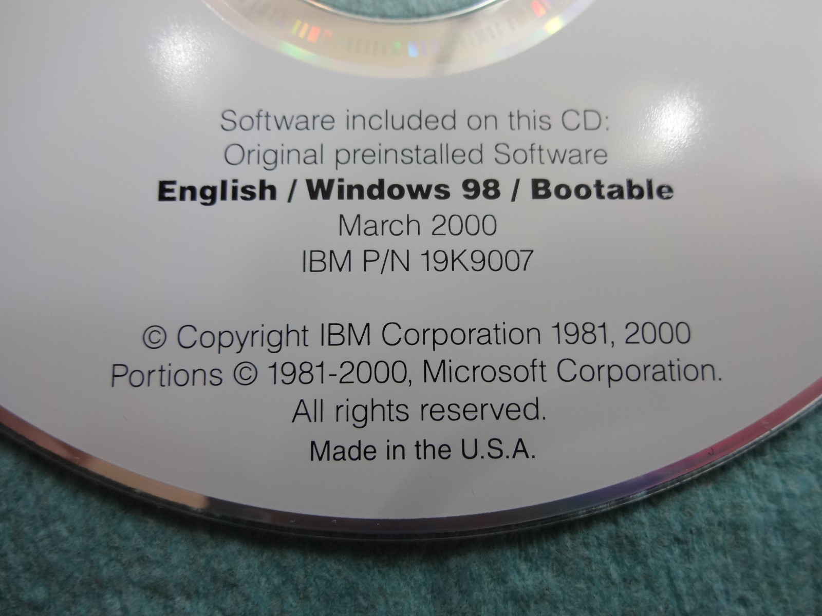 IBM ThinkPad A20m Version 1.0 Product Recovery CD-ROM 1 Windows 95 And 98