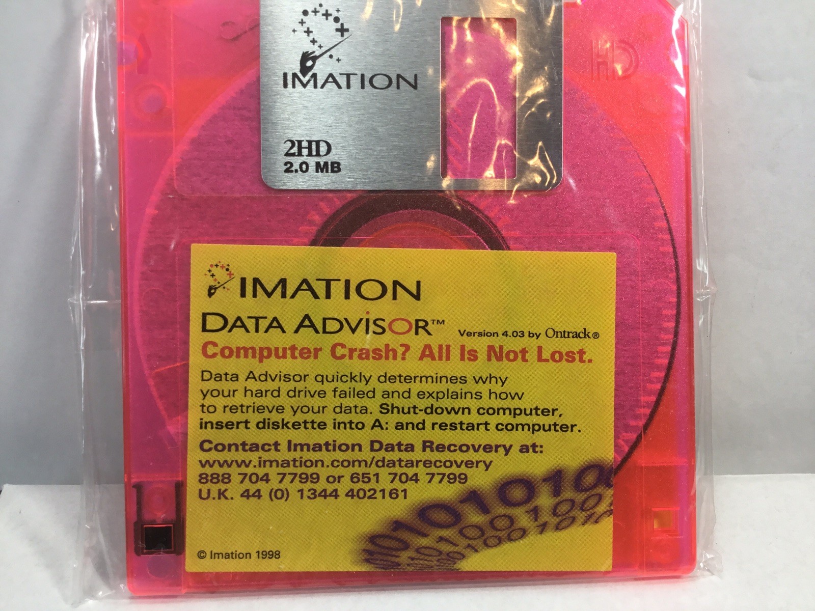 Imation 2HD 3.5 In. Disc, Data Advisor 1998. Version 4.03 By On track