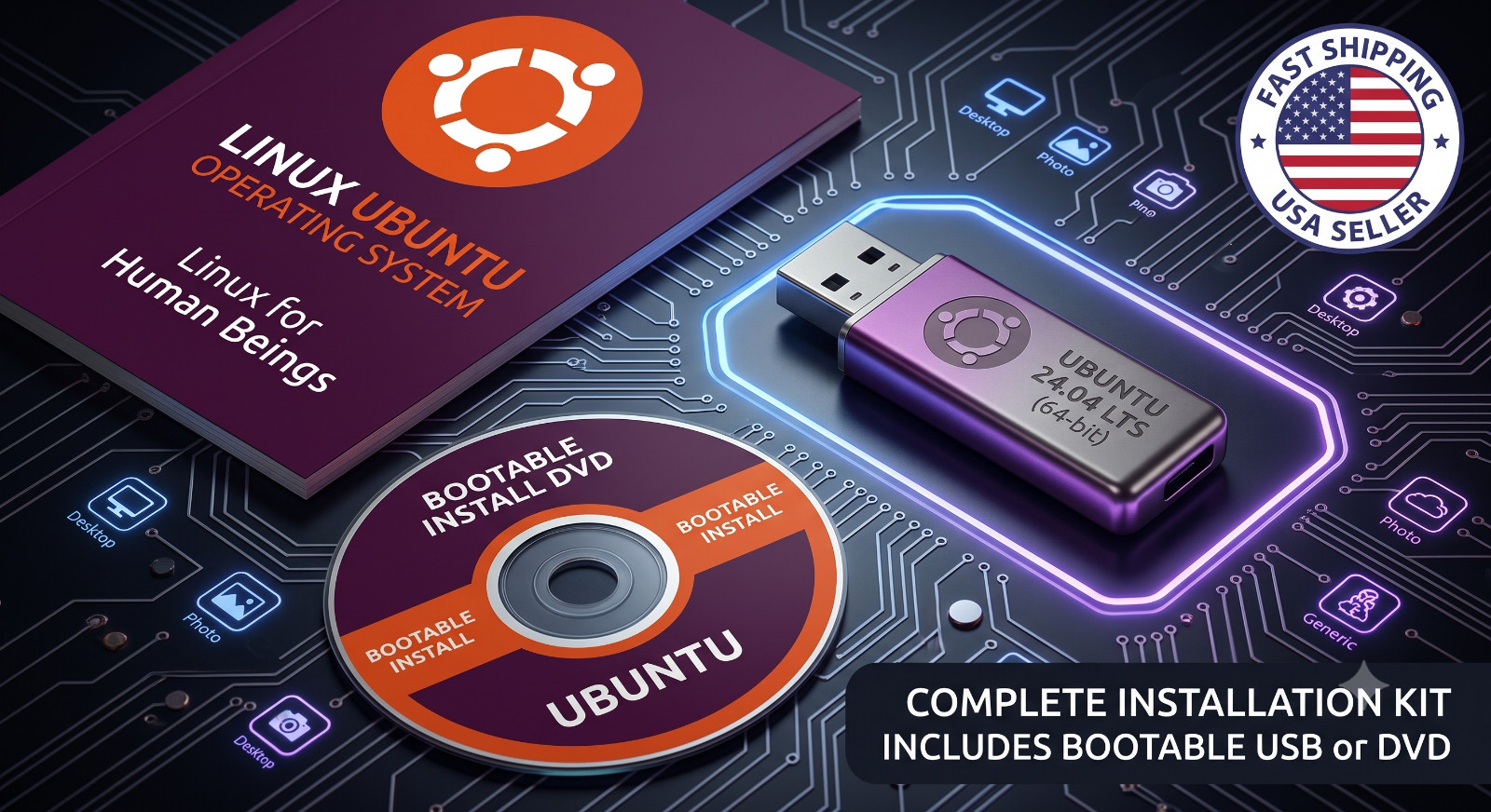 🔥Ubuntu Linux Installer USB or DVD (Newest Version)💻Bootable Recovery Drive OS