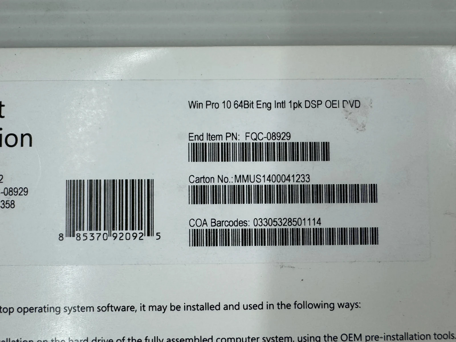 Microsoft Windows 10 Professional Printable Version for Windows (FQC-08929)