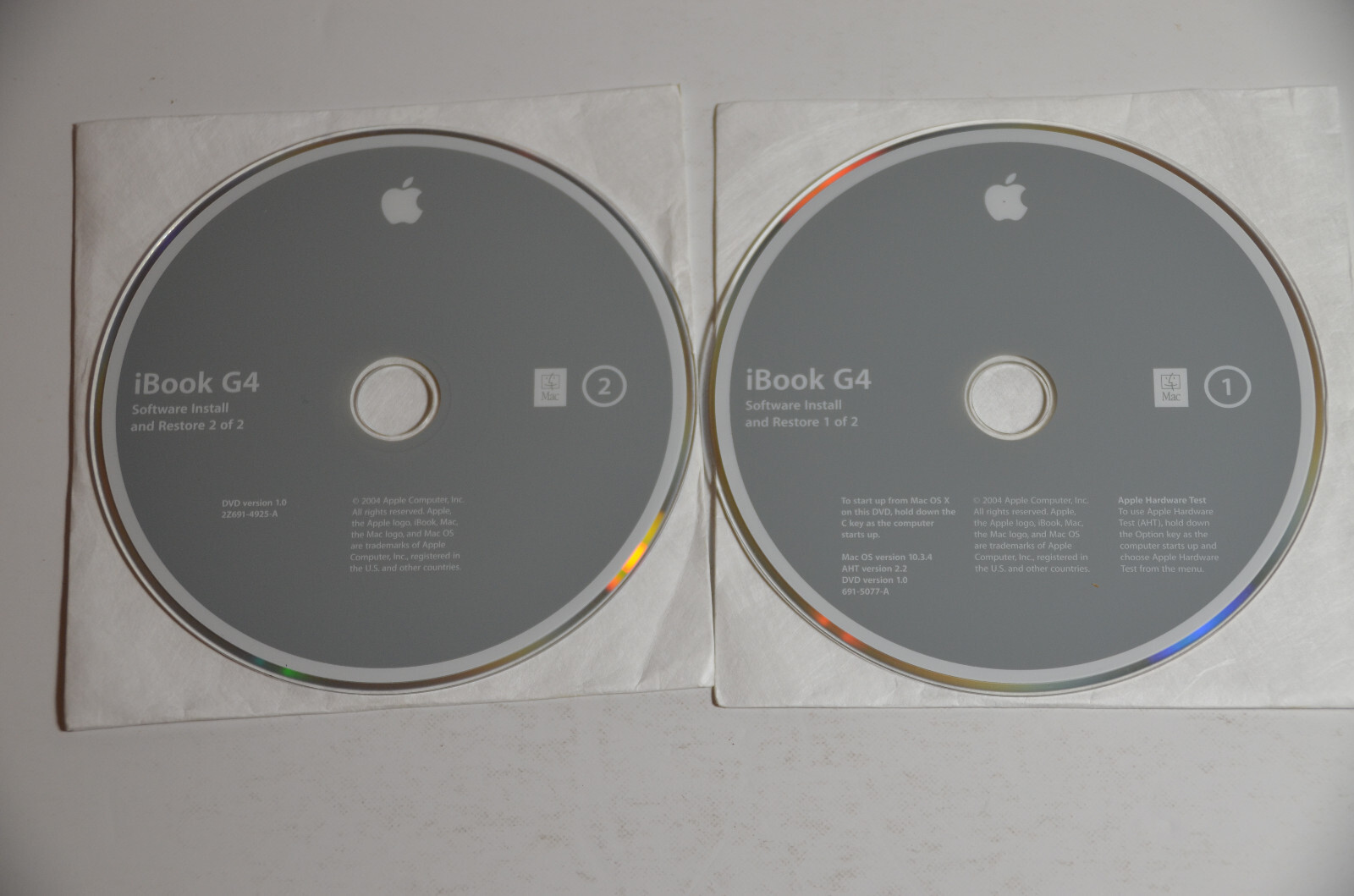 2004 Mac OS Install Discs, Version 10.3.4 DVD Version 1.0 691-5077-A 2Z691-4925A