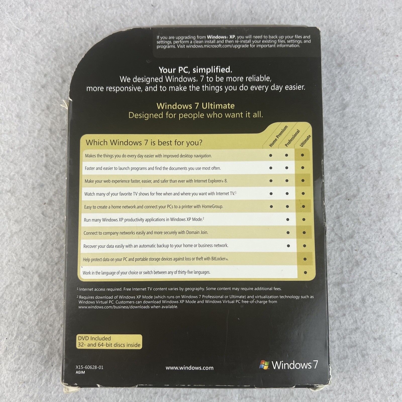 Microsoft Windows 7 Ultimate 32 & 64 Bit DVDs Genuine MS WIN Full Retail Box Key