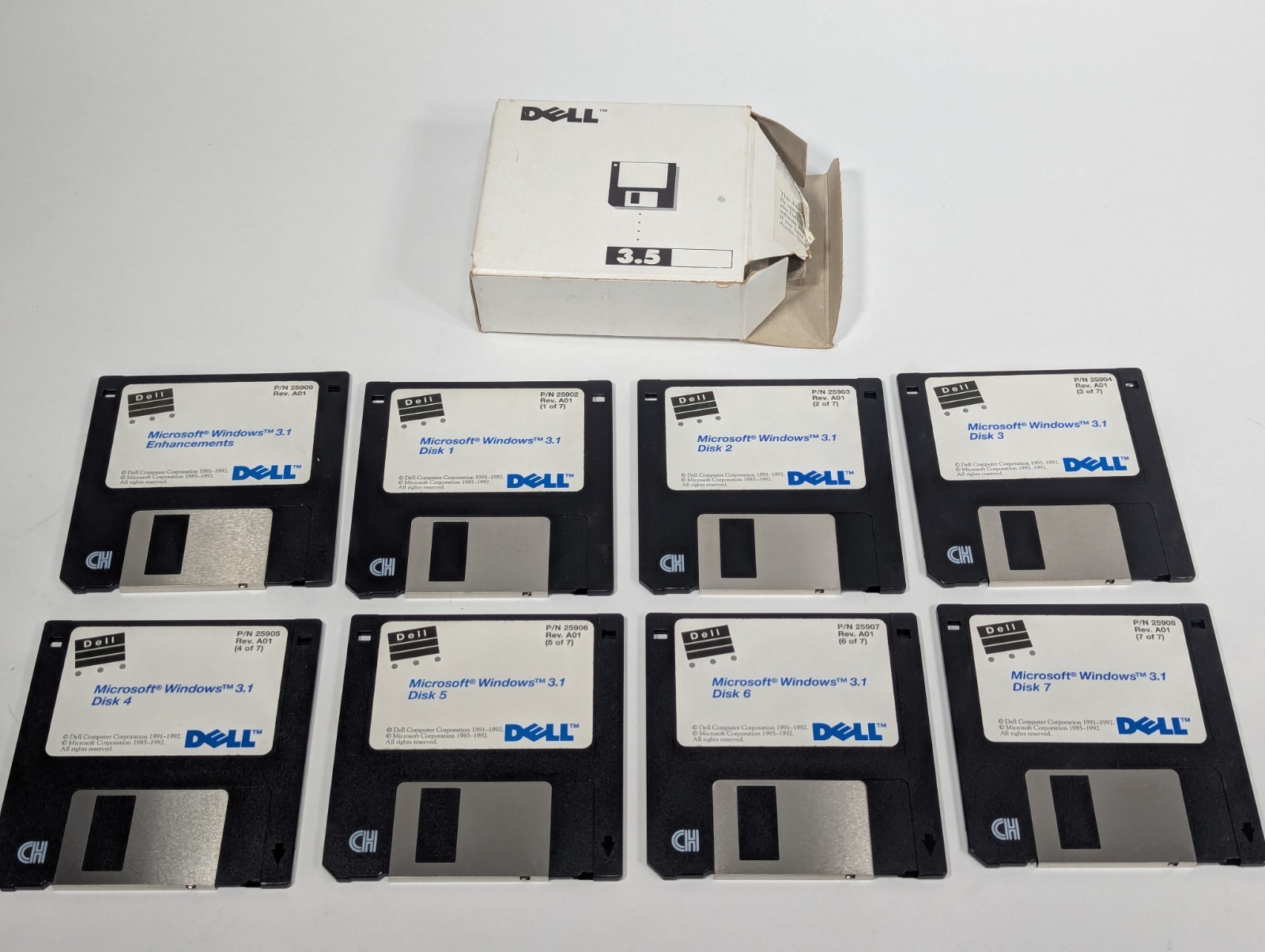 Microsoft Windows 3.1 Operating System 3.5″ Floppy Disk 1-7 & Enhancements DELL