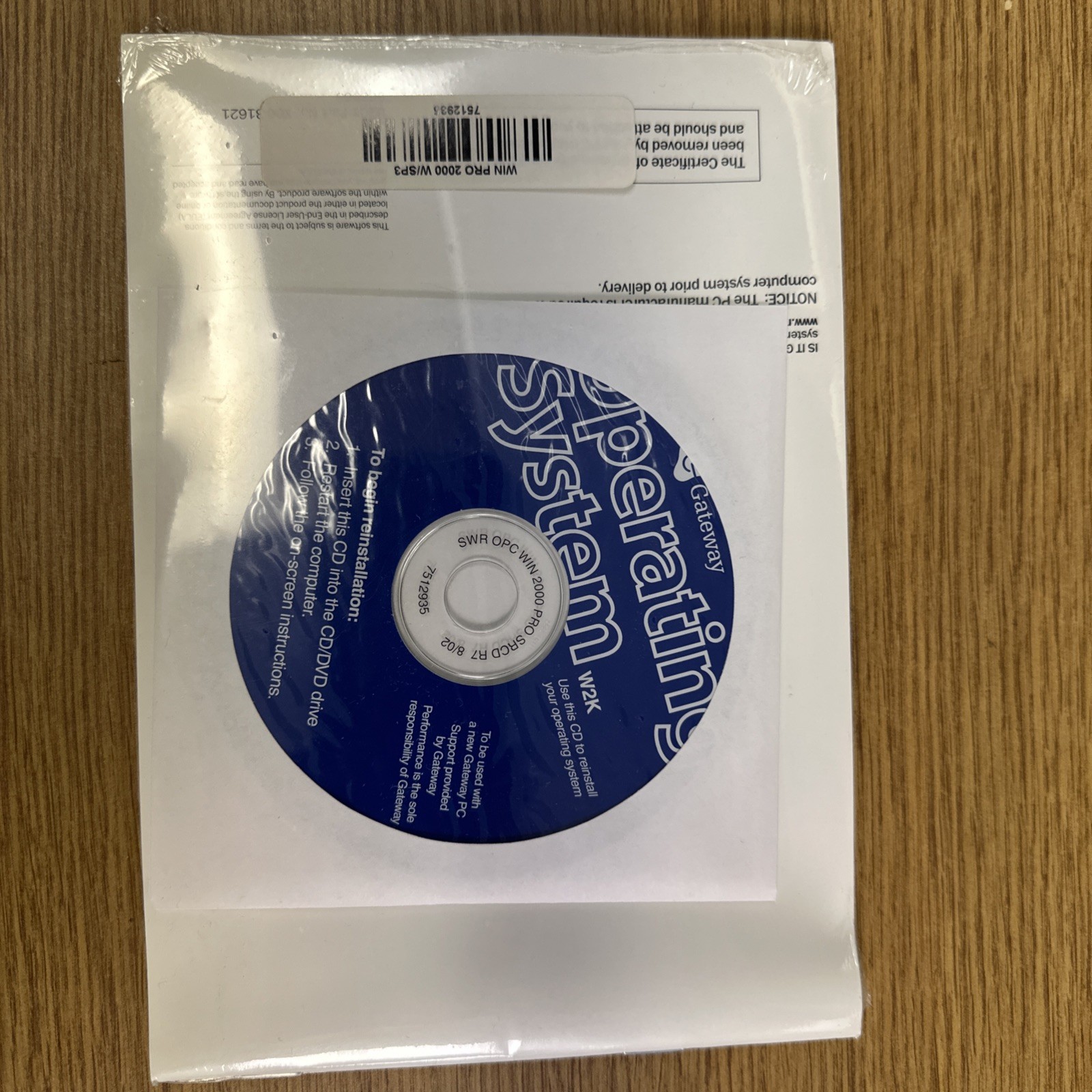 Gateway Windows 2000 Professional OS 2K SP3 CD No Product Key Sealed