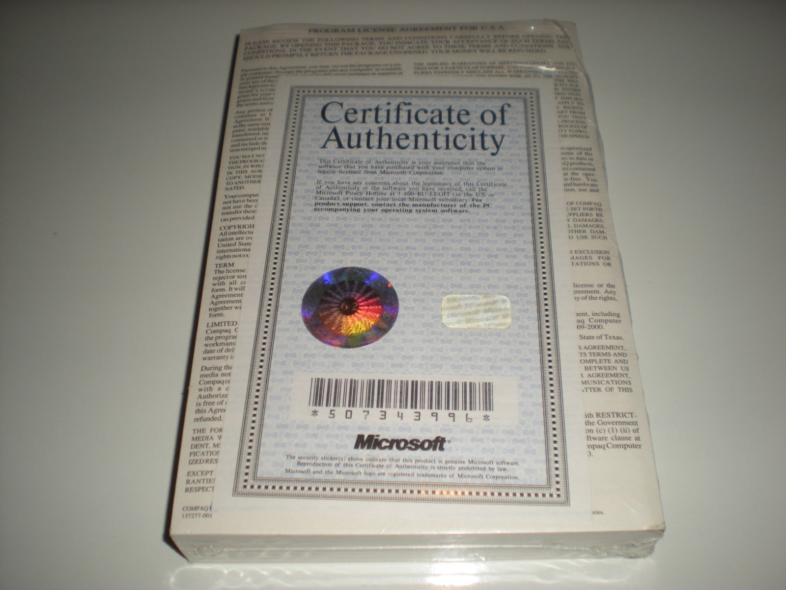 Microsoft MS-Dos 6.2 with Windows 3.1 license pak & manual. No disks. Genuine