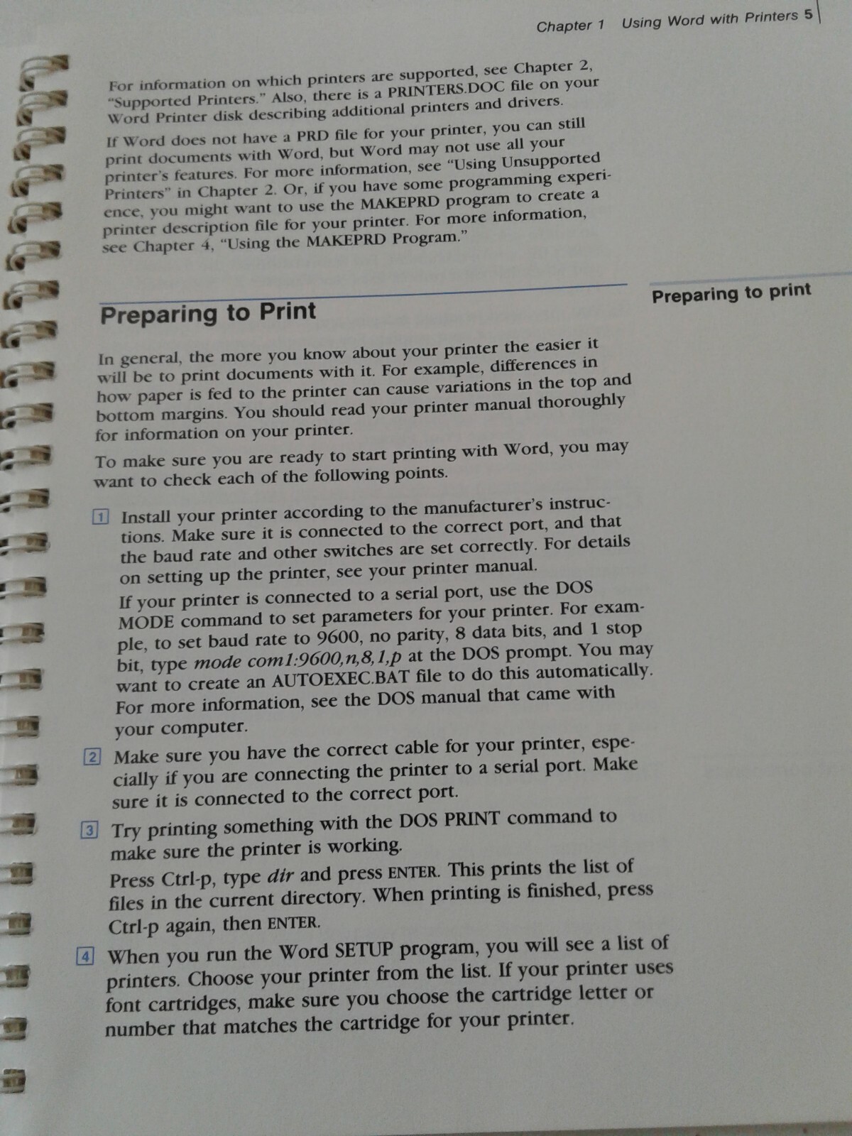 Computer Microsoft Word Word Processing Program Printer Information 1986
