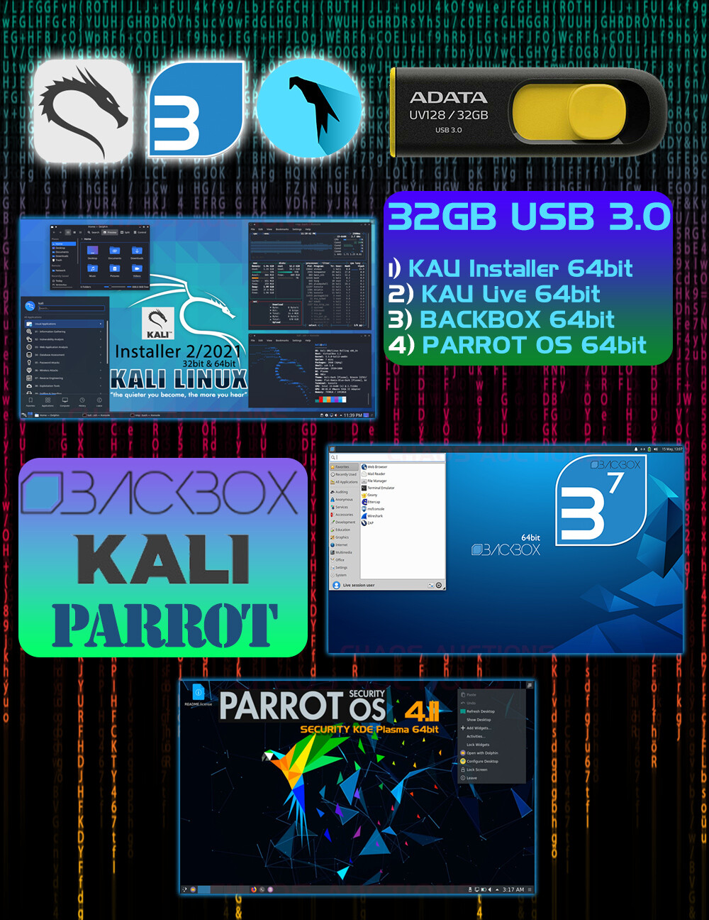 32GB BOOTABLE KALI BACKBOX PARROT INSTALL & LIVE USB 3.0