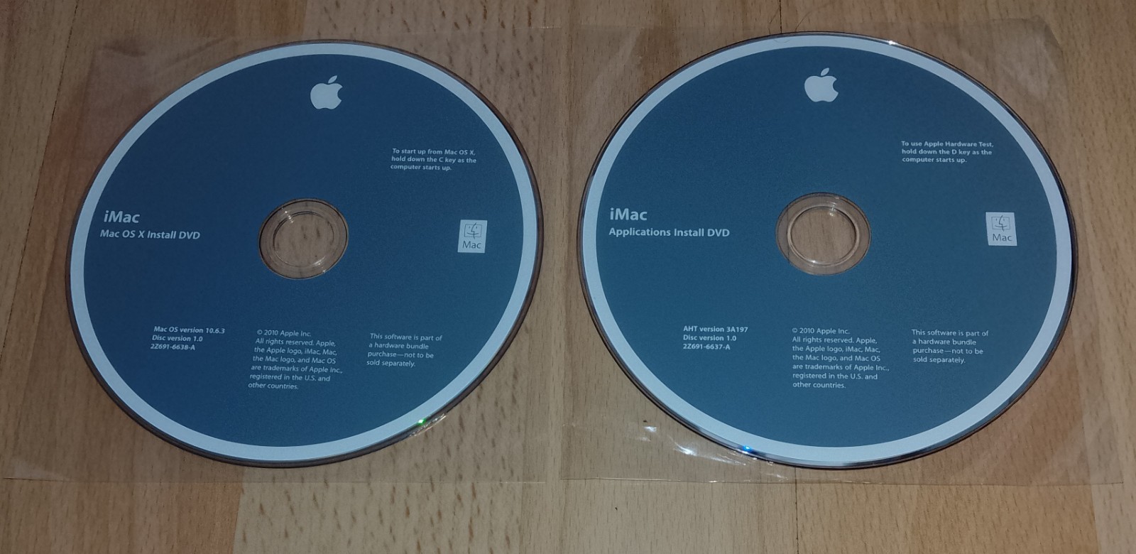 Apple Mac OS X 10.6.3 iMac 2010 Intel Install DVDs 2Z691-6638-A 2Z691-6637-A