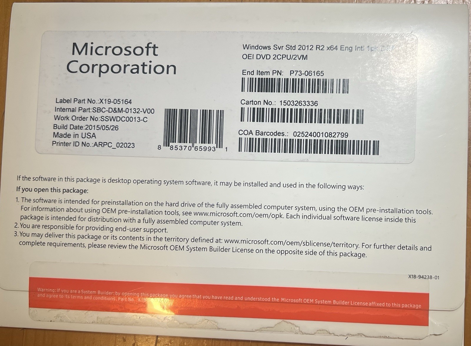 Lot of 7 Microsoft Windows Server 2012 R2 & 2016 OEM DVD Media Used AS-IS