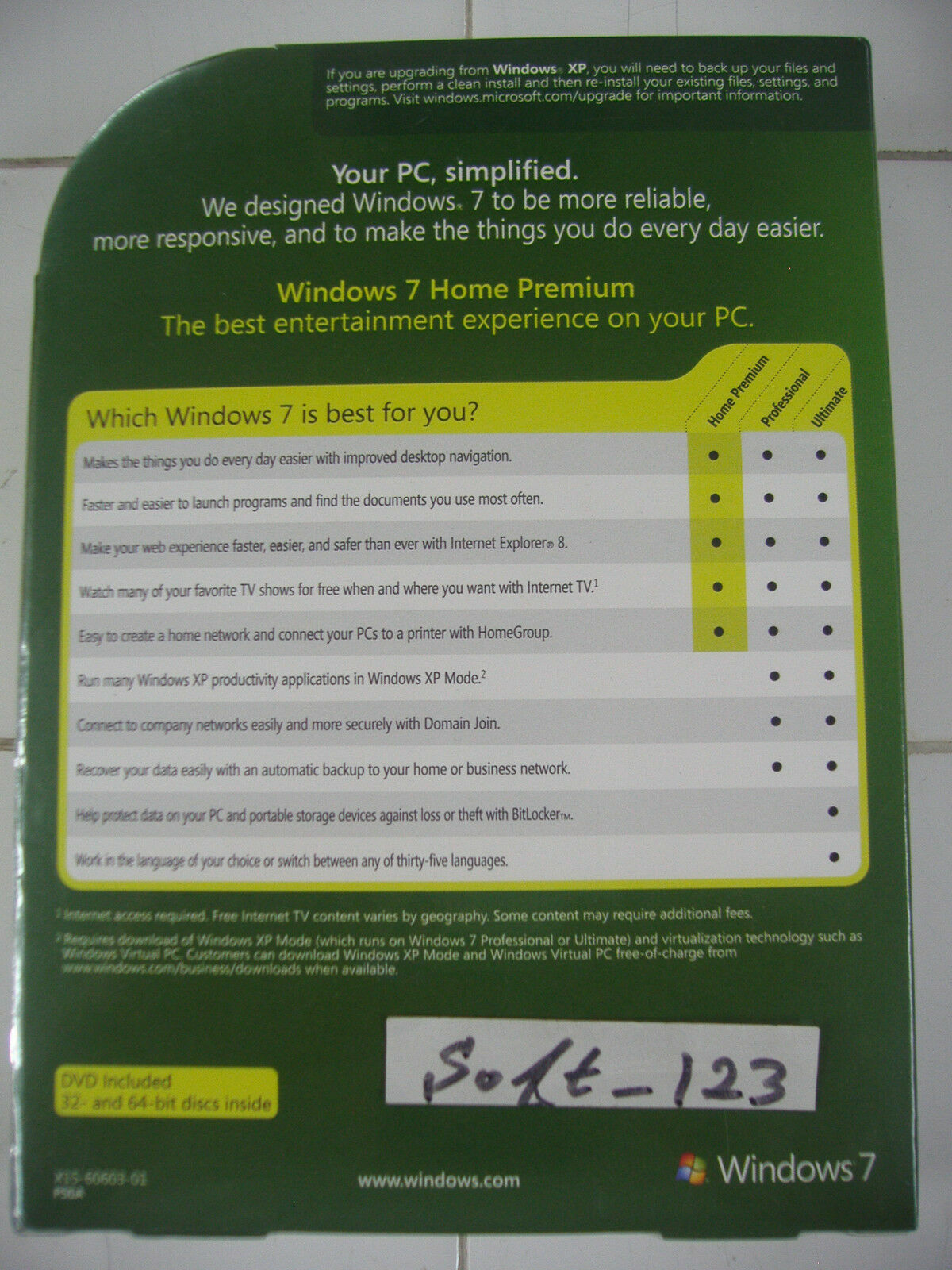 Microsoft Windows 7 Home Premium Full English 32 & 64 Bit DVDs =NEW SEALED BOX=