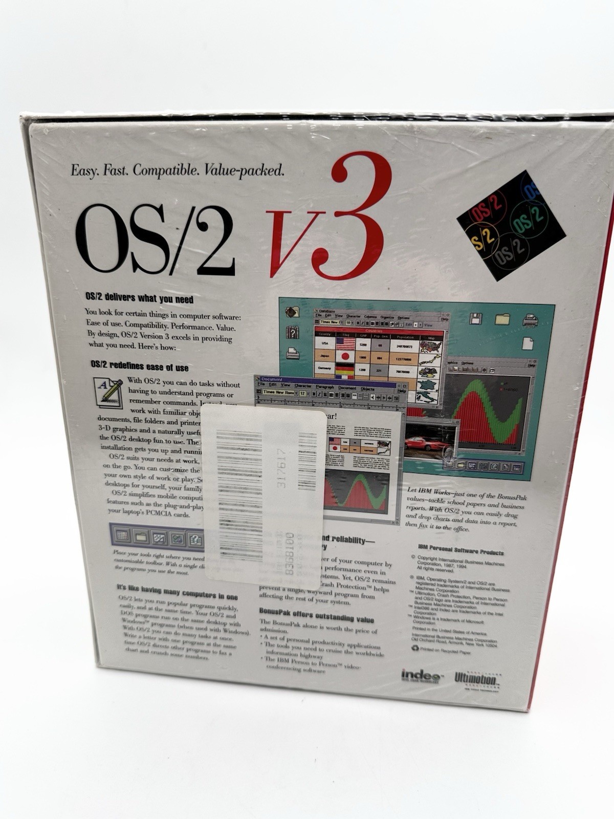 IBM OS/2 Warp Version 3 Operating System Plus Bonus Pak 3.5″ – Brand New Sealed