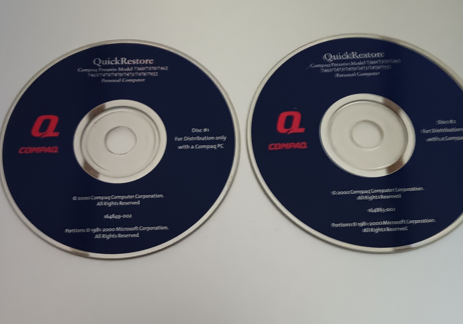 Compaq Presario Quick Restore Disc #1 & 2 (1999) PC Computer CD-ROM