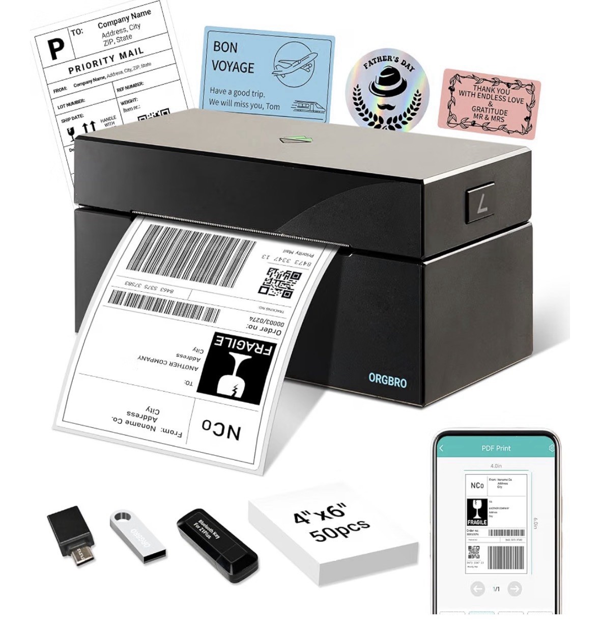ORGBRO Bluetooth Thermal Shipping Label Printer, Z1-Plus Wirele… USA FAST SHIP