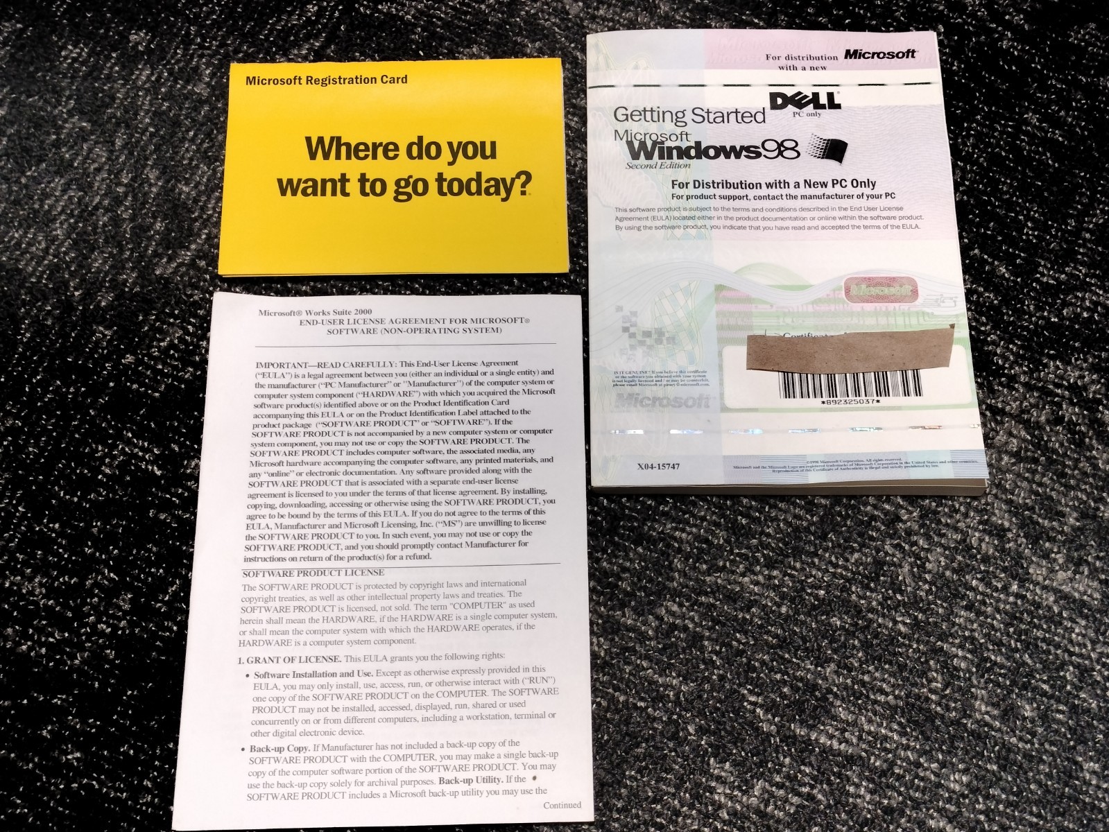 Microsoft Windows 98 Dell PC Getting Started Manual Product Key booklet/ inserts