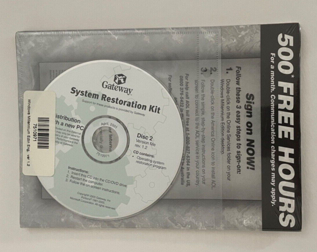 Microsoft Windows ME Millennium Edition GATEWAY & Reinstallation CD. Rare Sealed