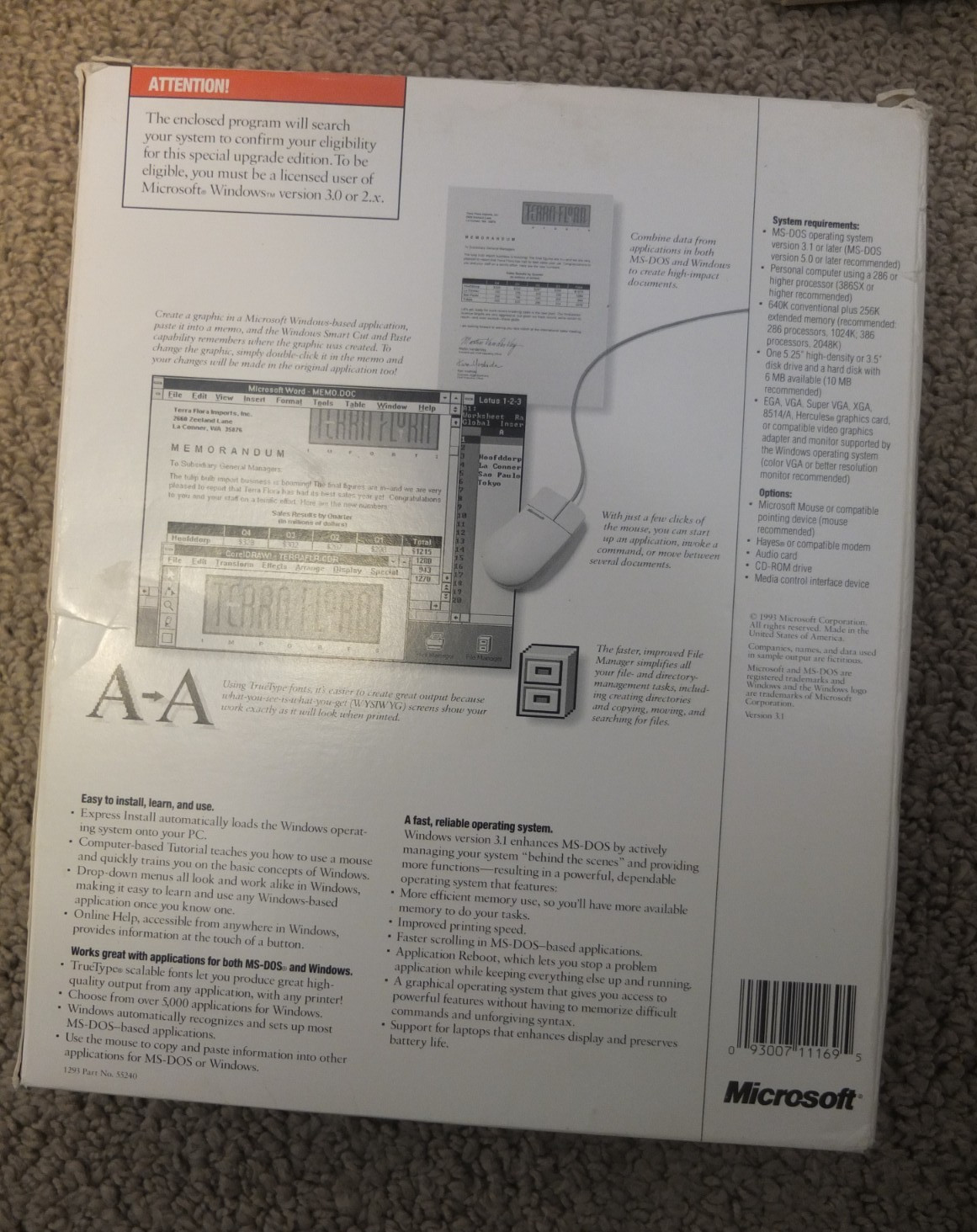 Windows 3.1 Special Upgrade Edition on 3.5 inch discs