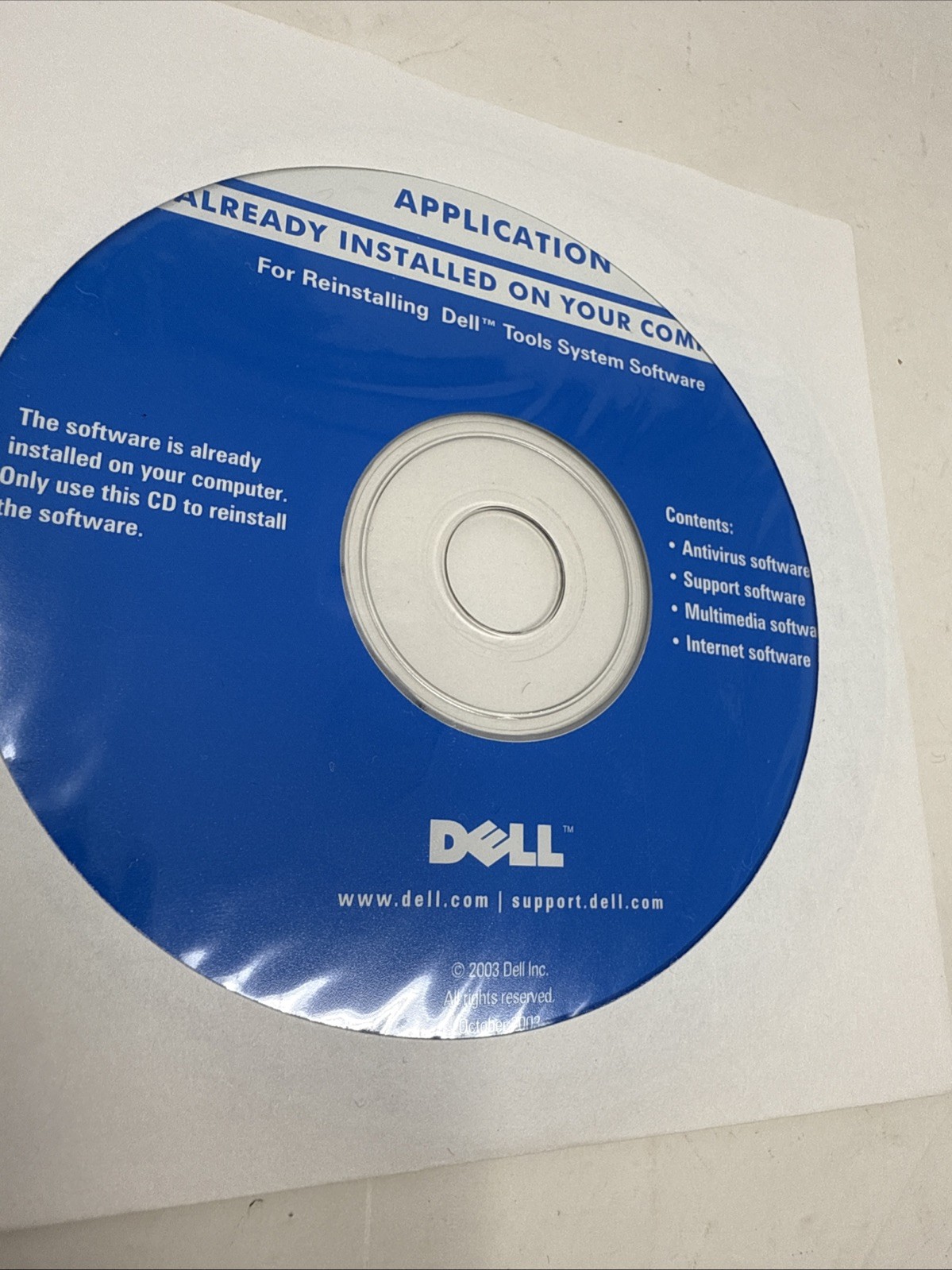 Dell Tools System Software Reinstall CD Application P/N X3678 Rev.A00 Disc 2003