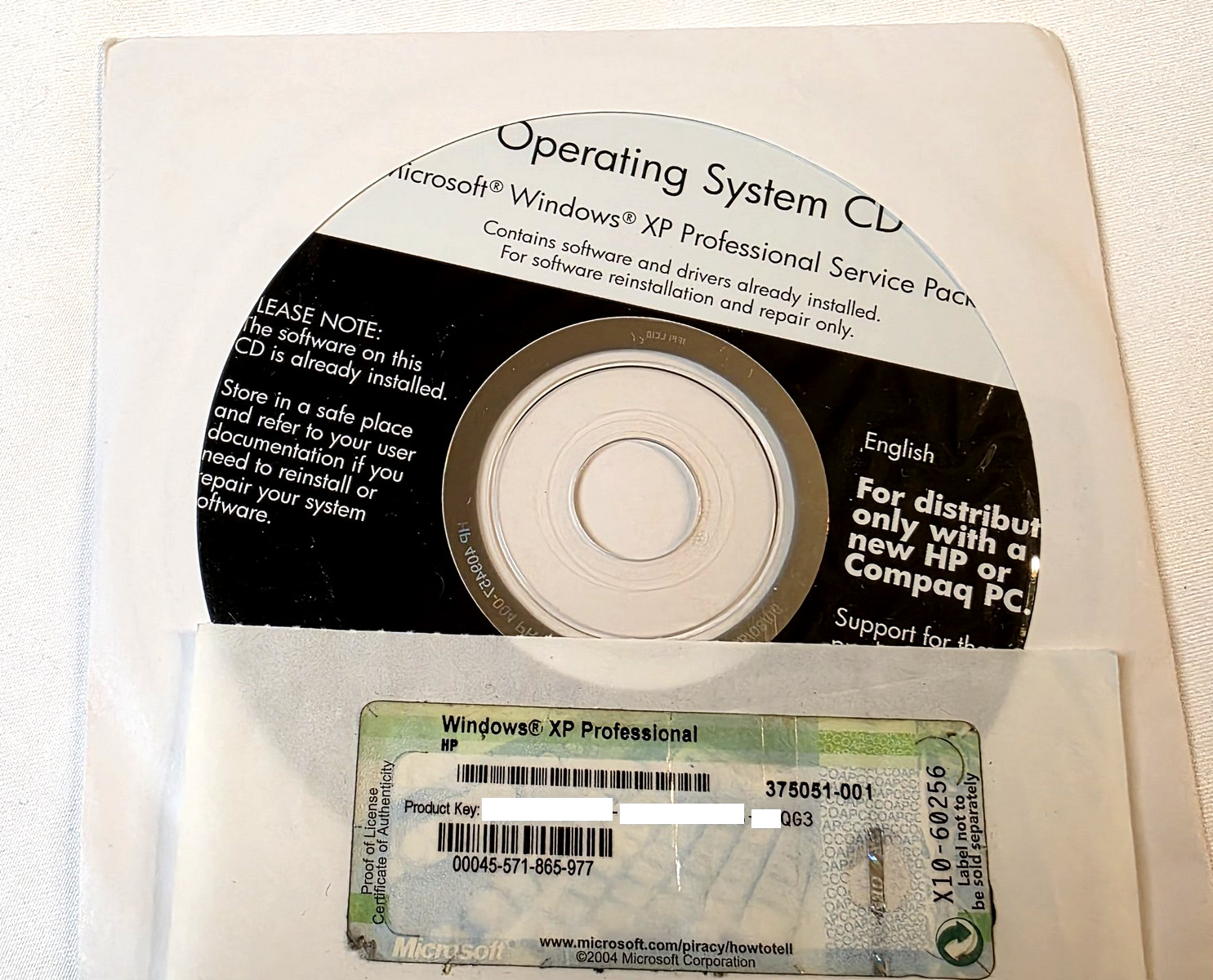 HP Compaq Windows XP Professional SP2 Service Pack 2 NEW w/ Product Code – QG3