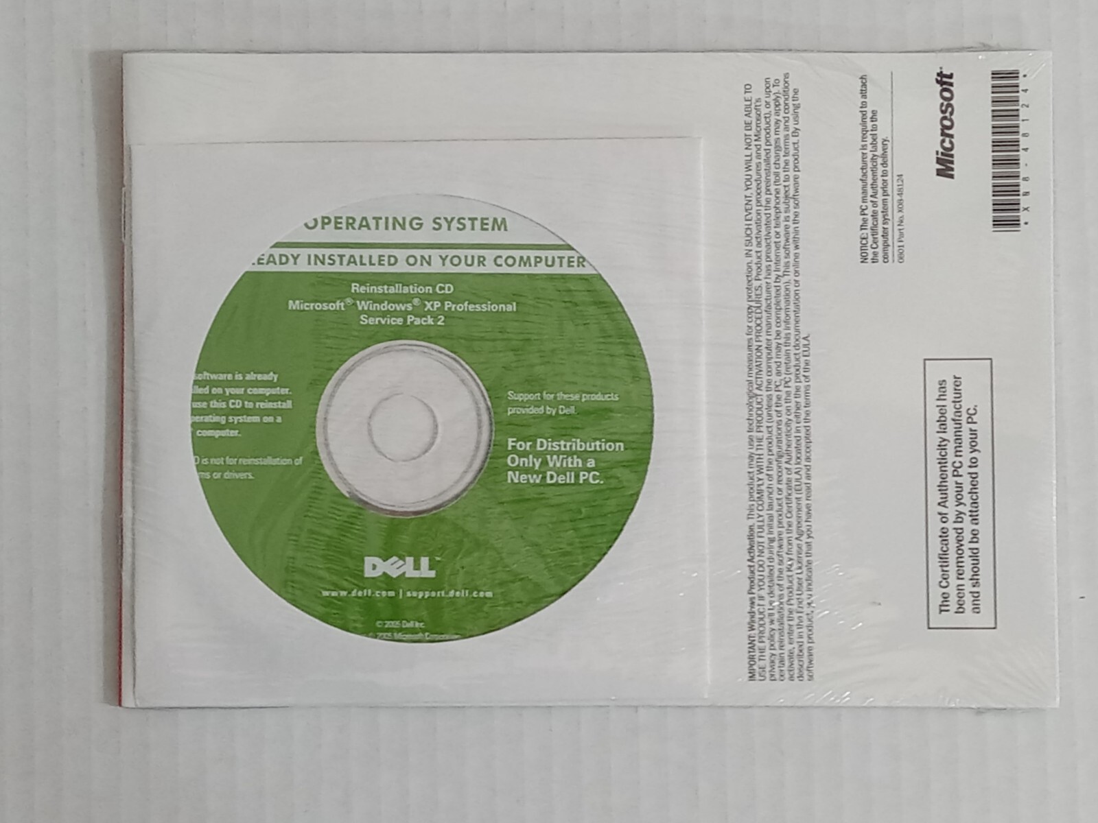 MICROSOFT WINDOWS XP PROFESSIONAL SERVICE PACK 2 REINSTALLATION CD