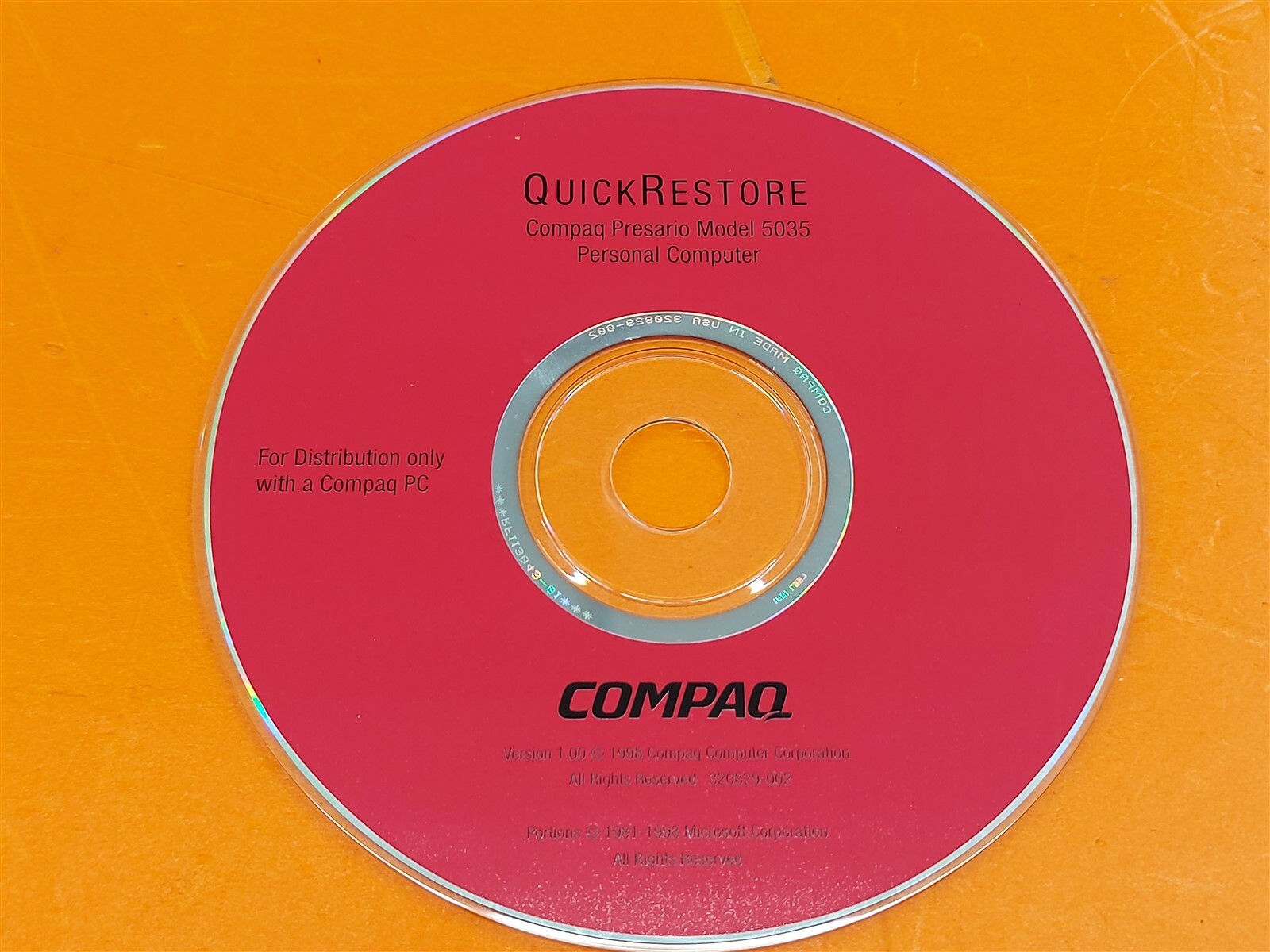 ⭐️⭐️⭐️⭐️⭐️ Compaq Presario PC Model 5035 (1998) Quick Restore CD Disc