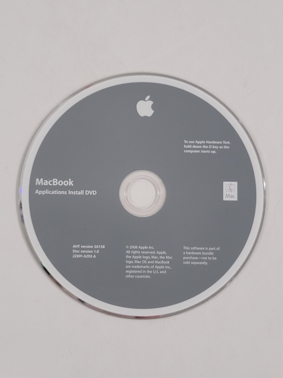 MacBook Application Install DVD – Disc Version 1 – Version 3A158 – 2Z691-6292-A
