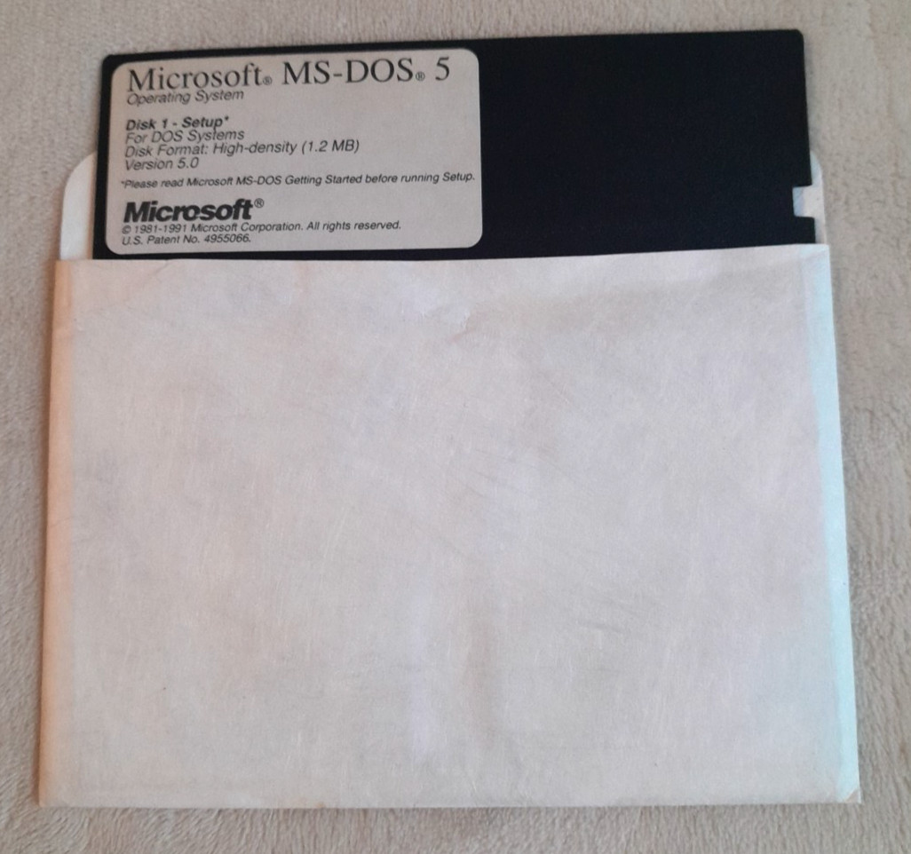 Vintage Microsoft MS-DOS 5 5.25″ Floppy Disk, Set up Disk 1 only