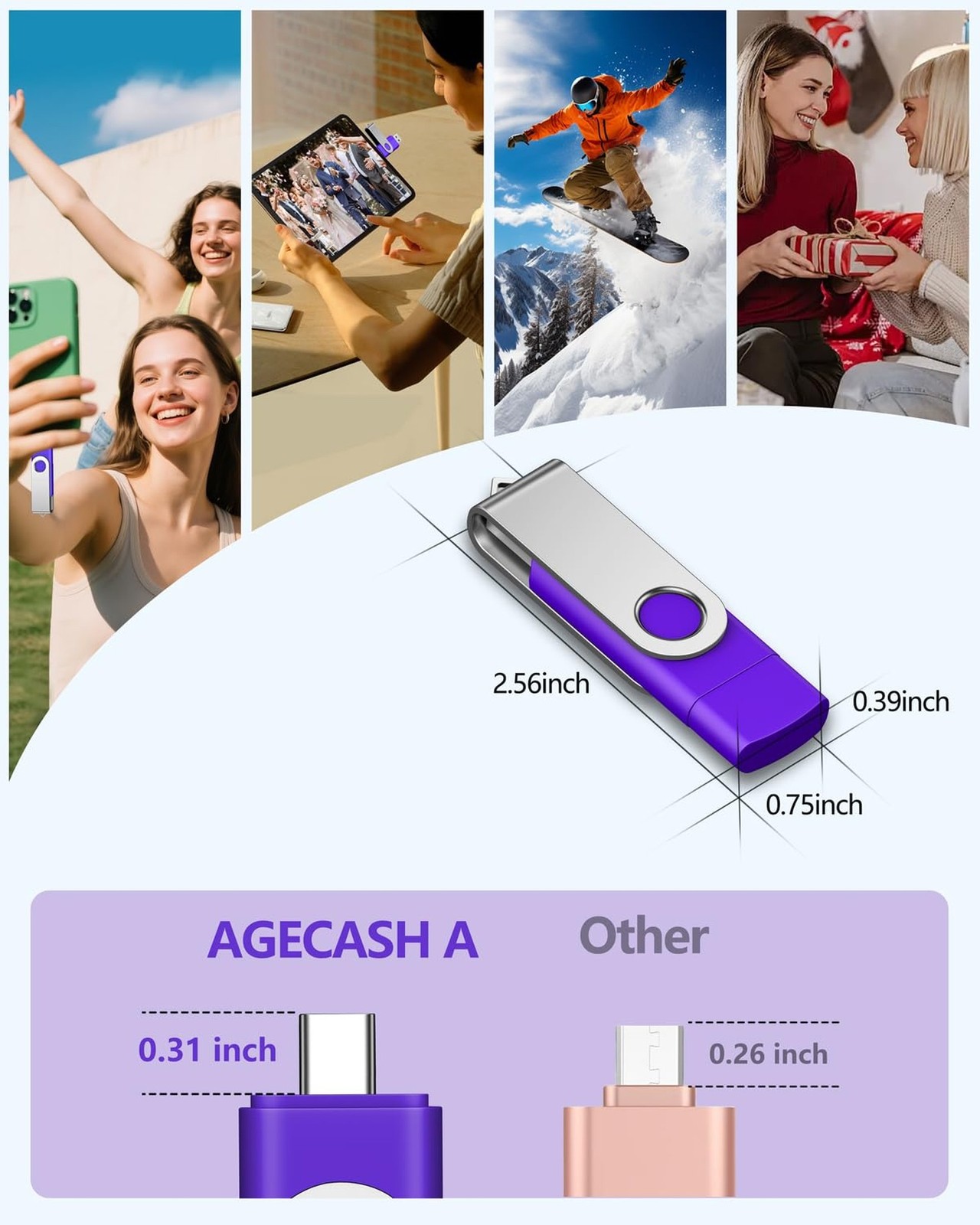 AGECASH 128GB USB-C Dual Flash Drive 1 Pack | 2-in-1 USB A + Type C Flash Dri…