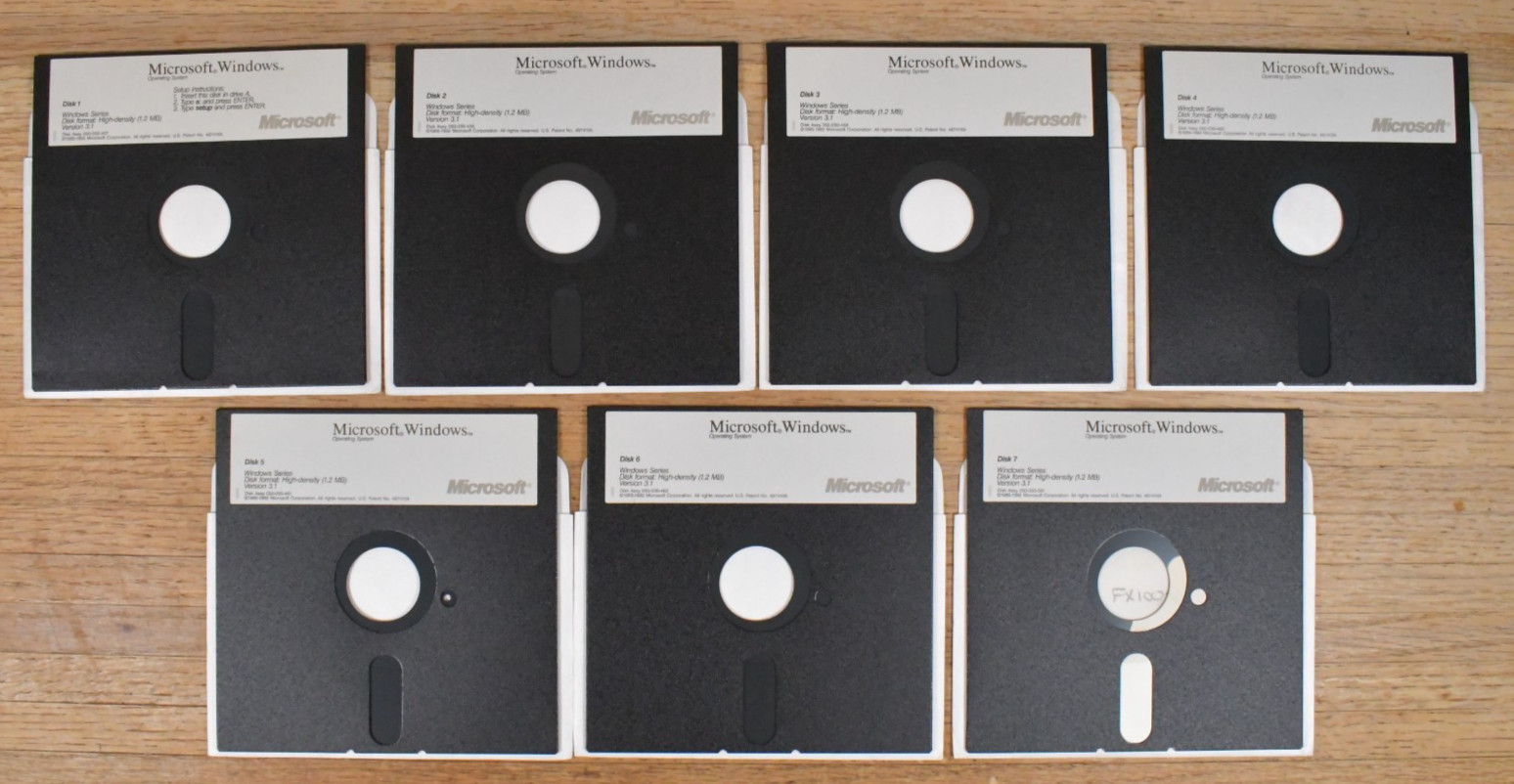 Vtg 1988 MS-DOS + Windows 3.1 Operating Systems on 5.25″ Floppy